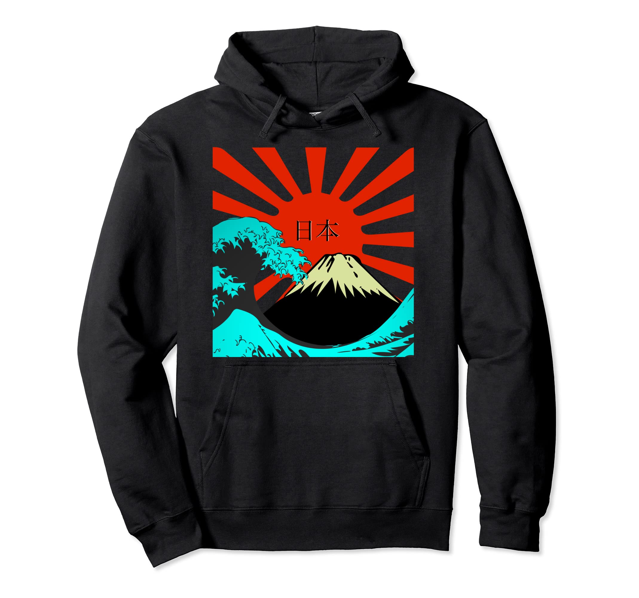 Vaporwave Aesthetic Japan Rising Sun Mt Fuji Hoodie - Trendy Graphic Unisex - T-Shirt, Sweatshirt, Hoodie