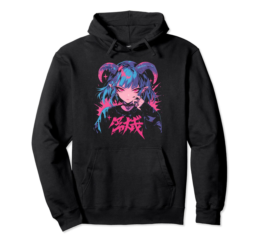 Goth Grunge Demon Anime Waifu Hoodie - Casual Everyday Wear Men Women - T-Shirt, Sweatshirt, Hoodie