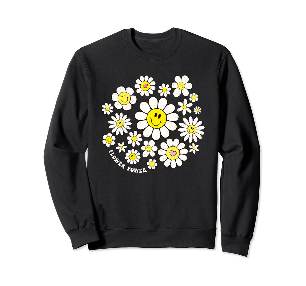 Flower Power Smile Face Flower Happy Sweatshirt - Aesthetic Graphic Unisex - T-Shirt, Sweatshirt, Hoodie
