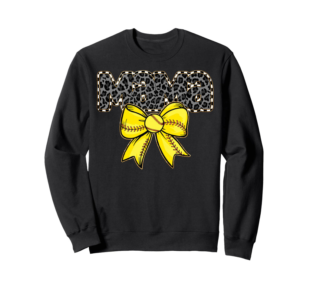 Mama Yellow Bow Baseball Softball Hoodie - Fun Novelty Design for Adults - T-Shirt, Sweatshirt, Hoodie