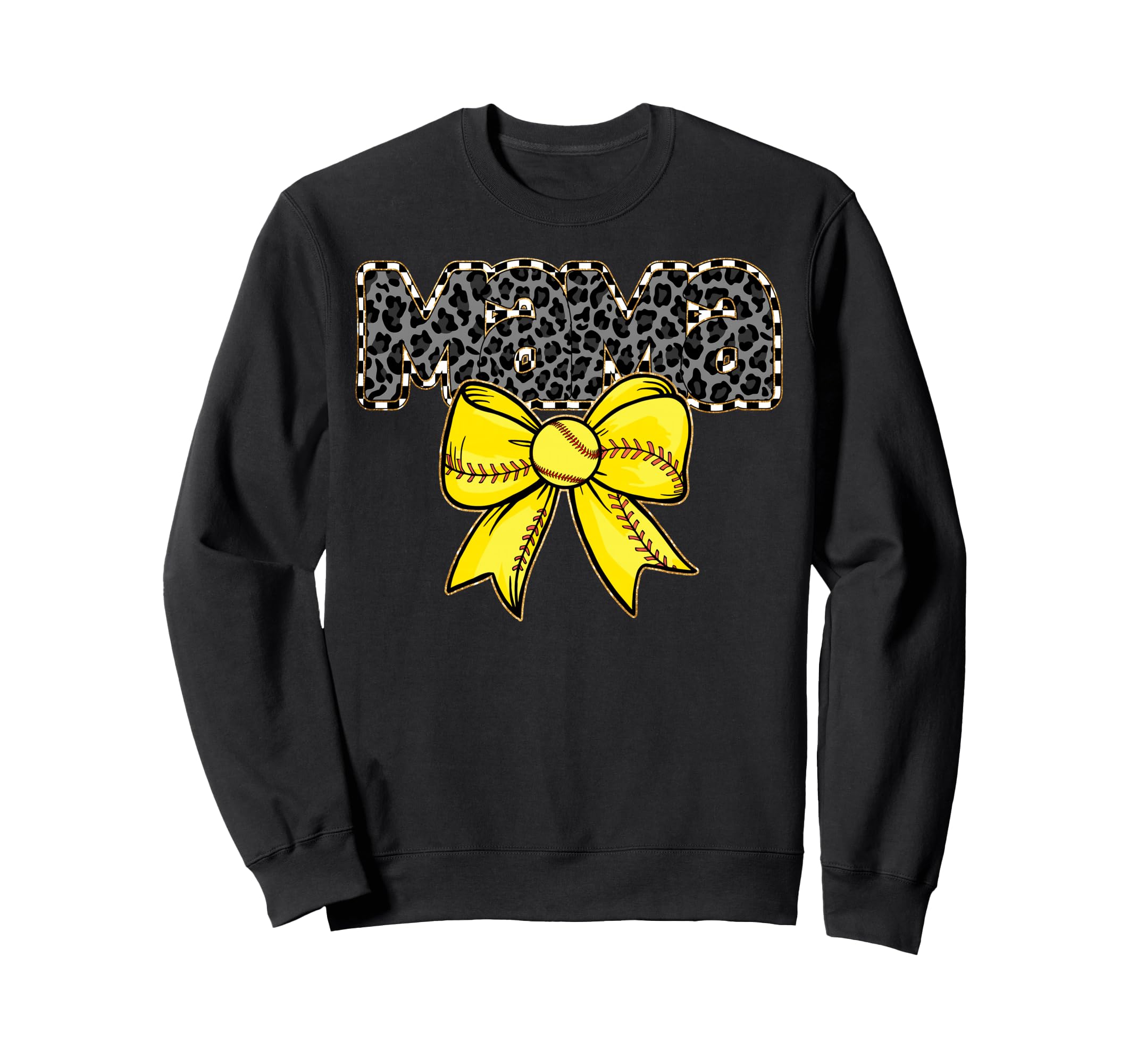 Mama Yellow Bow Baseball Softball Hoodie - Fun Novelty Design for Adults - T-Shirt, Sweatshirt, Hoodie