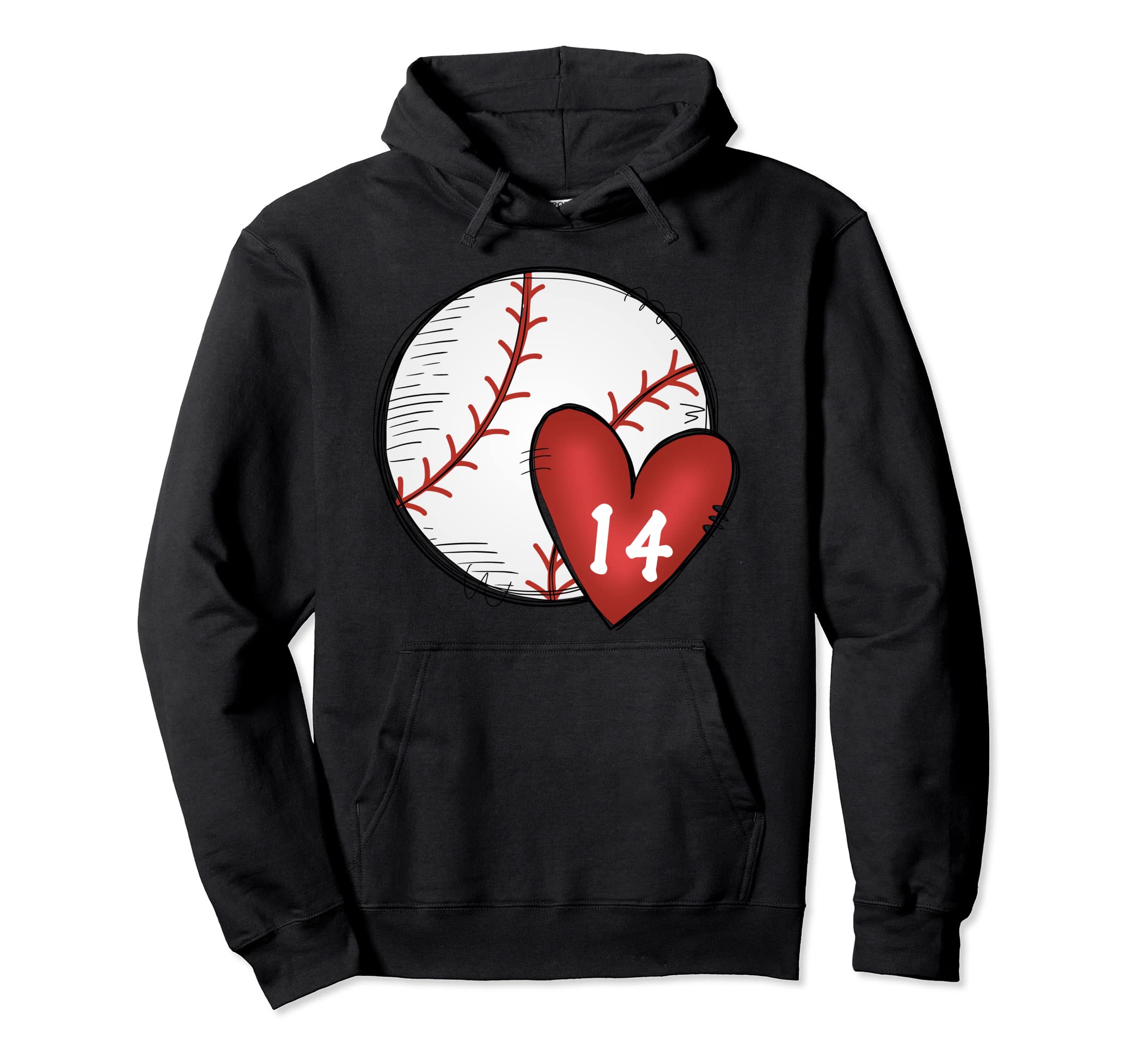 Womens Custom Baseball Mom Number 14 Heart Hoodie - Graphic Print Unisex - T-Shirt, Sweatshirt, Hoodie