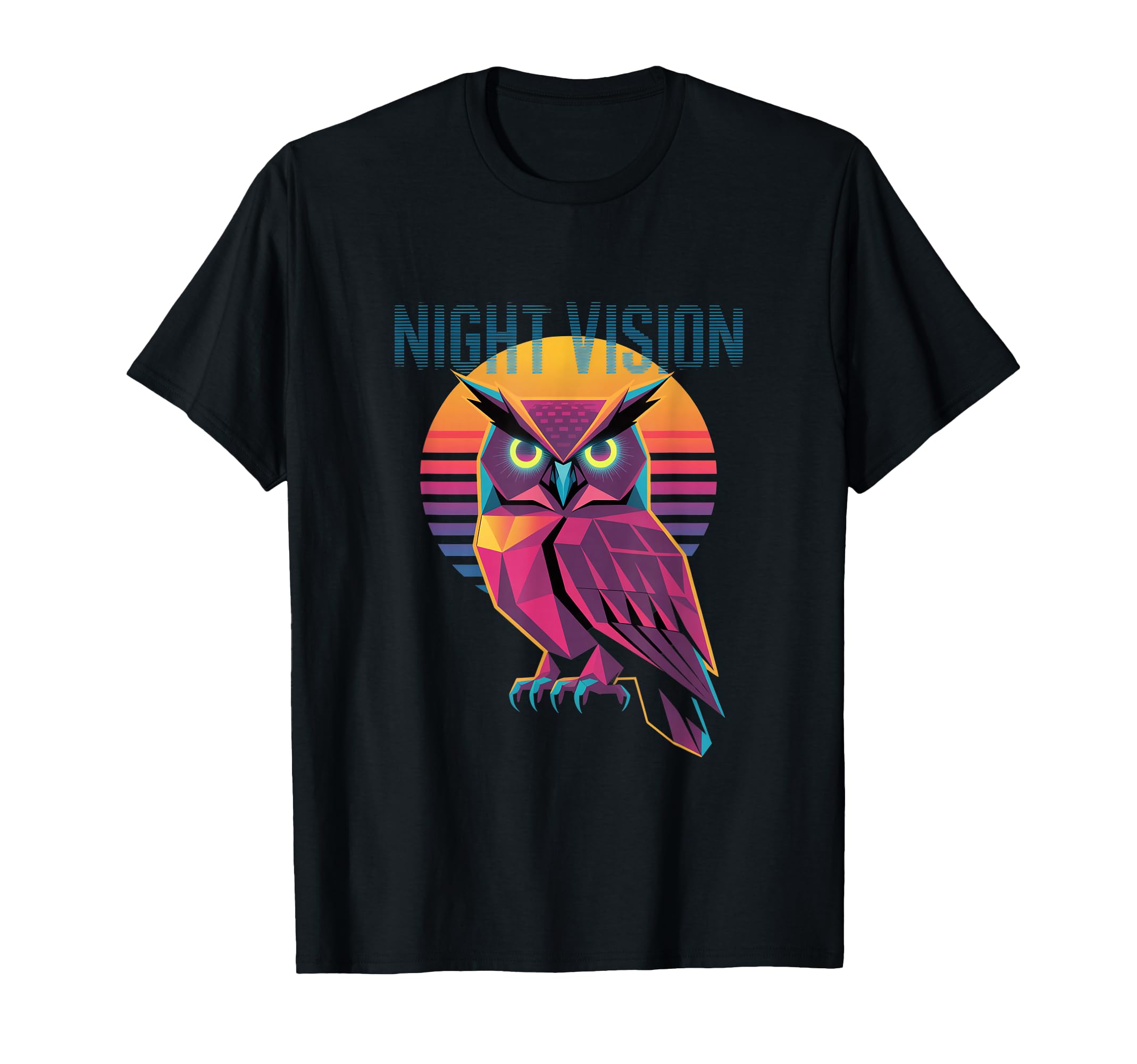 Night Vision Geometric Owl Sunset T-Shirt - Trendy Graphic for Adults - T-Shirt, Sweatshirt, Hoodie