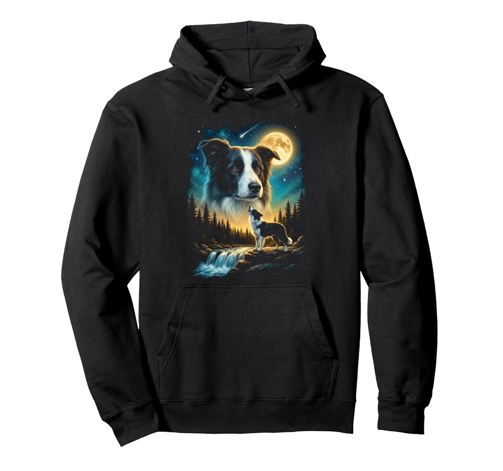 Border Collie Howling To Moon Meme Hoodie - Aesthetic Graphic Men Women - T-Shirt, Sweatshirt, Hoodie