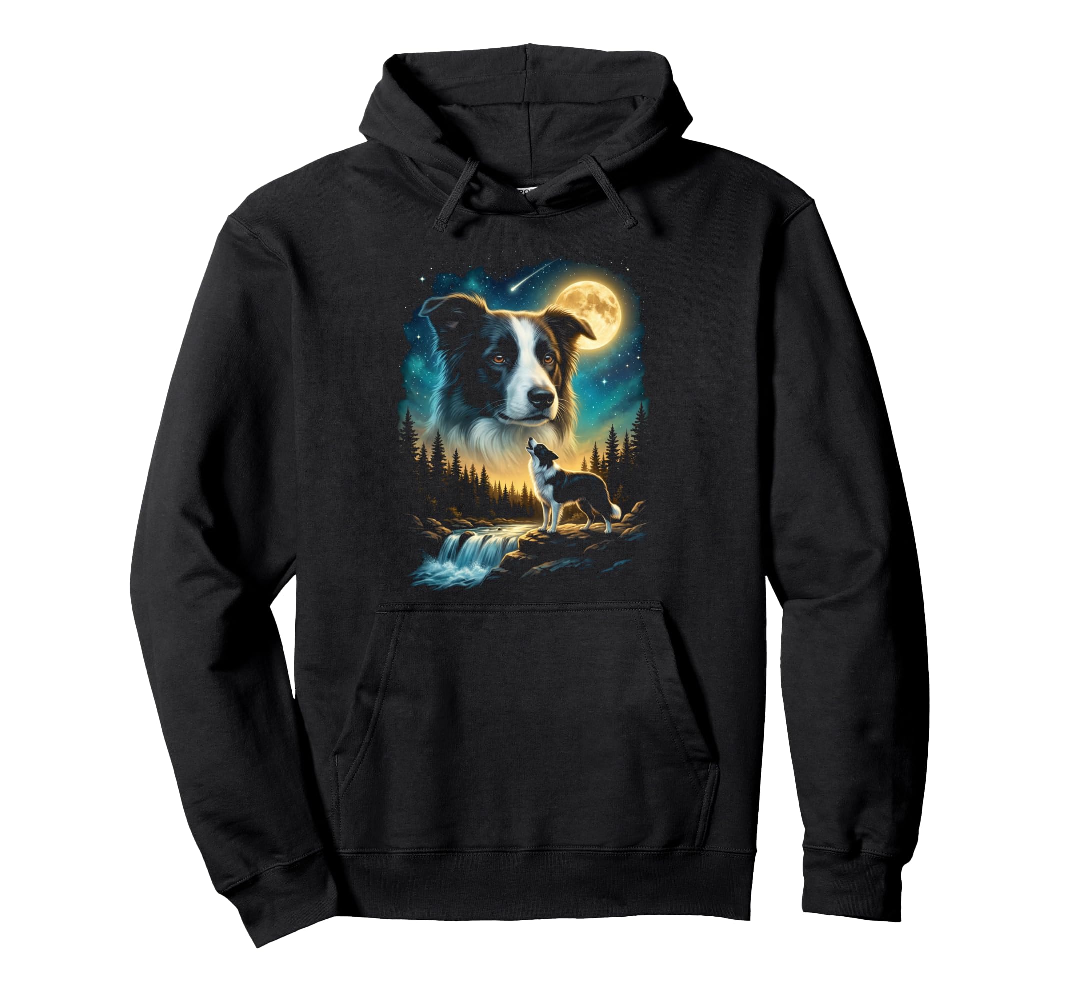 Border Collie Howling To Moon Meme Hoodie - Aesthetic Graphic Men Women - T-Shirt, Sweatshirt, Hoodie
