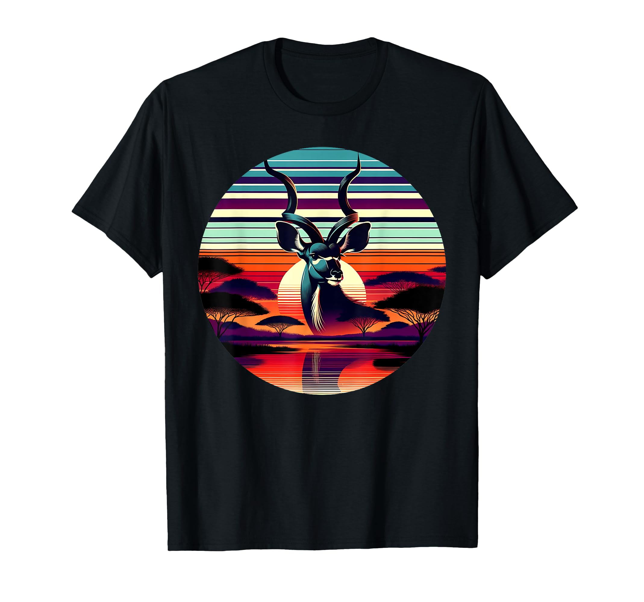 Kudu Sunset Safari 70S T-Shirt - Novelty Apparel for Adults - T-Shirt, Sweatshirt, Hoodie
