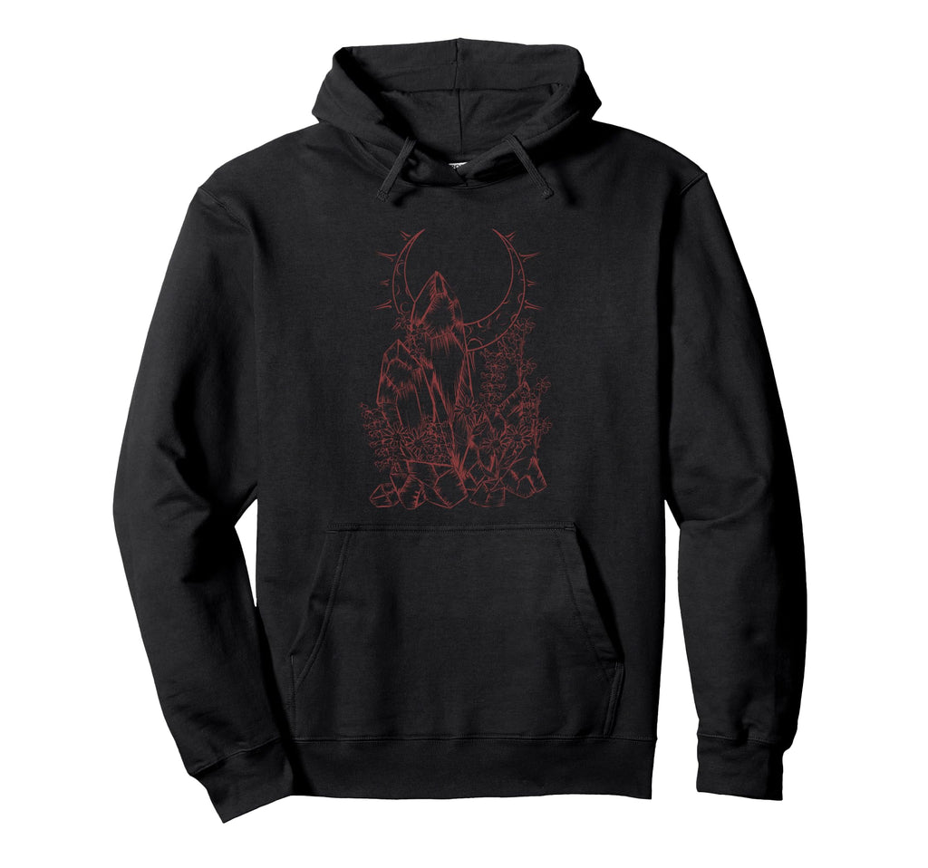 Crystals Flowers Moon Witchy E Y2K Alt Hoodie - Minimalist Print Men Women - T-Shirt, Sweatshirt, Hoodie