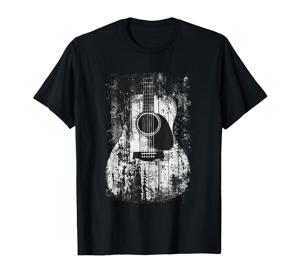 Acoustic Guitar Distressed Rock Roll T-Shirt - Minimalist Print Men Women - T-Shirt, Sweatshirt, Hoodie