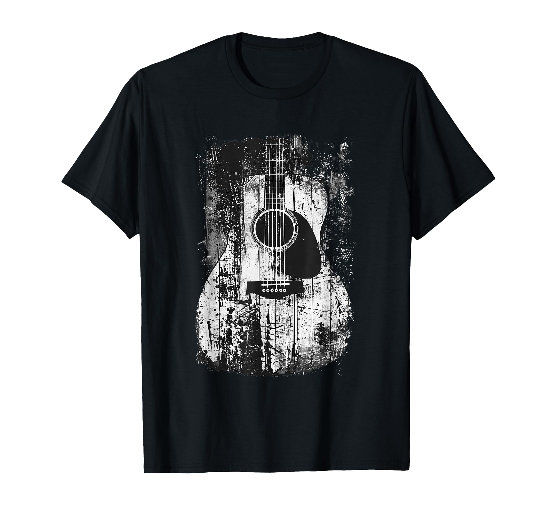 Acoustic Guitar Distressed Rock Roll T-Shirt - Minimalist Print Men Women - T-Shirt, Sweatshirt, Hoodie
