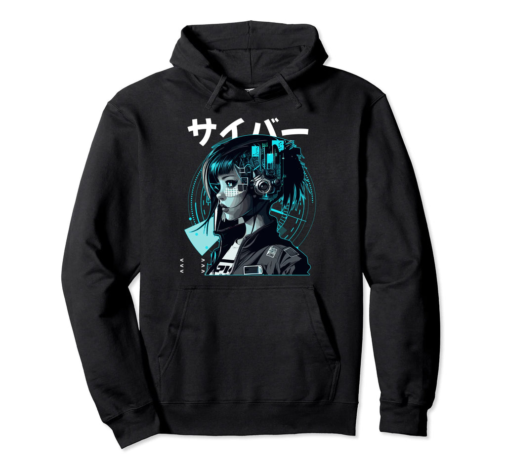 Japanese Cyber Anime Cyborg Aesthetic Hoodie - Minimalist Print Unisex - T-Shirt, Sweatshirt, Hoodie
