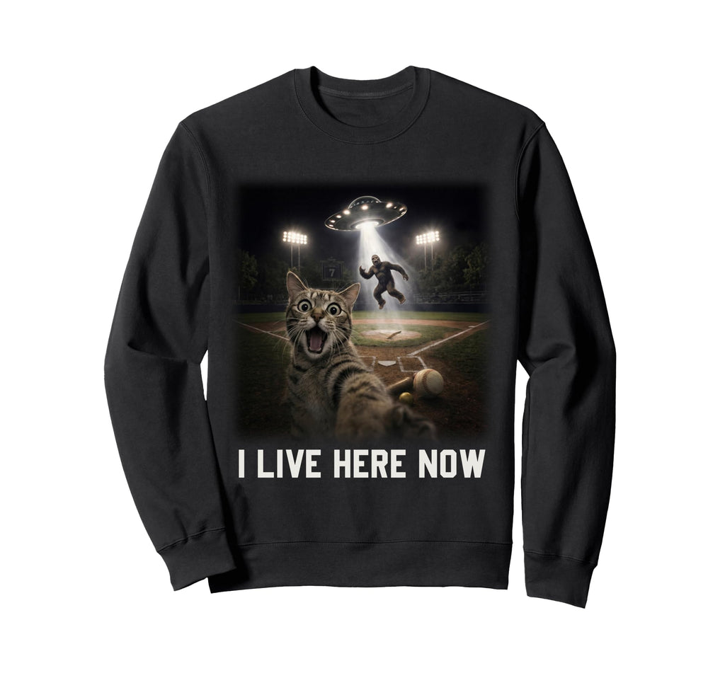Cat Selfie Ufo Bigfoot Ballfield Sweatshirt - Custom Art Print for Adults - T-Shirt, Sweatshirt, Hoodie