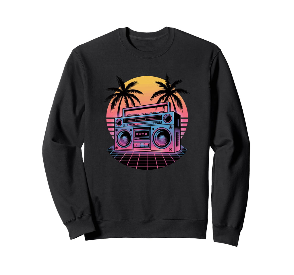 Beach Palm Boombox Old School Sweatshirt - Aesthetic Graphic for Adults - T-Shirt, Sweatshirt, Hoodie