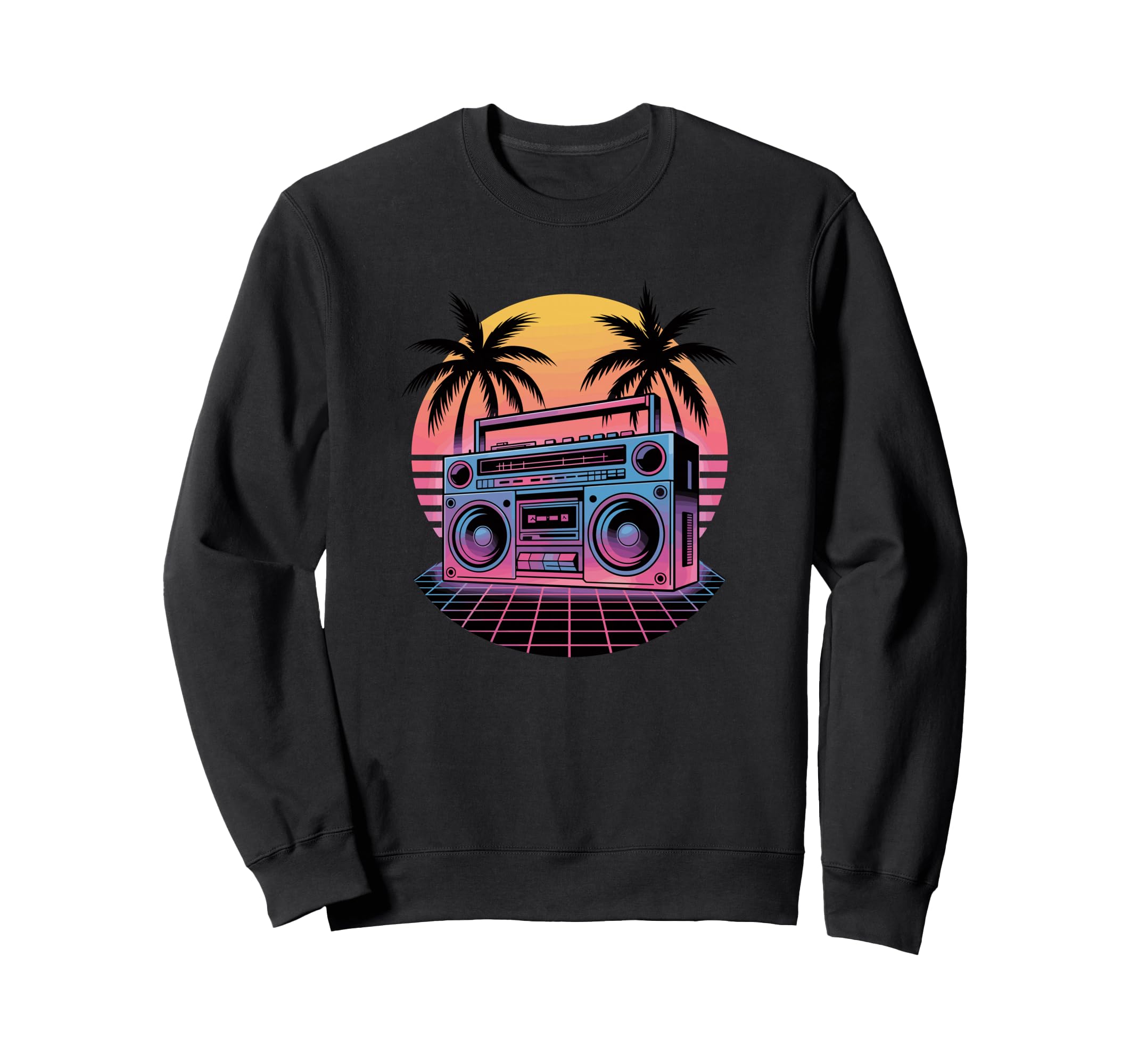 Beach Palm Boombox Old School Sweatshirt - Aesthetic Graphic for Adults - T-Shirt, Sweatshirt, Hoodie
