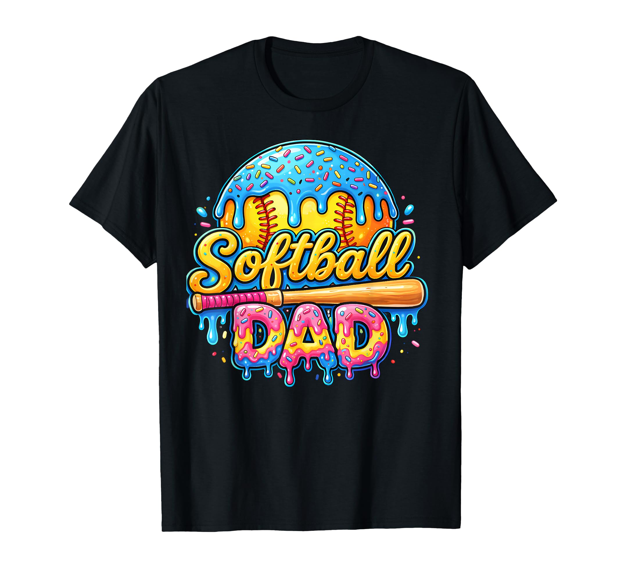Ice Cream Drip Softball Dad Game T-Shirt - Aesthetic Graphic for Adults - T-Shirt, Sweatshirt, Hoodie