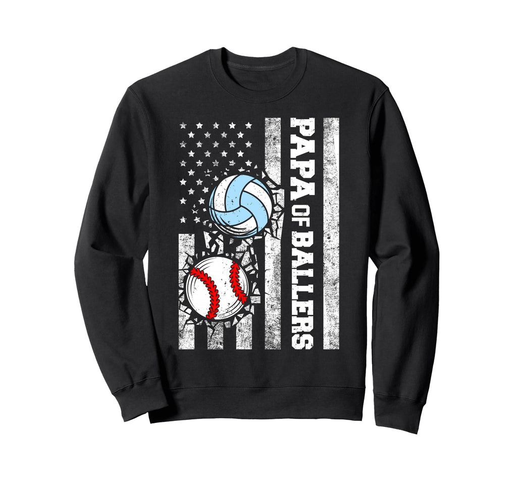 Papa Ballers Funny Usa Flag Baseball Sweatshirt - Novelty Apparel Unisex - T-Shirt, Sweatshirt, Hoodie