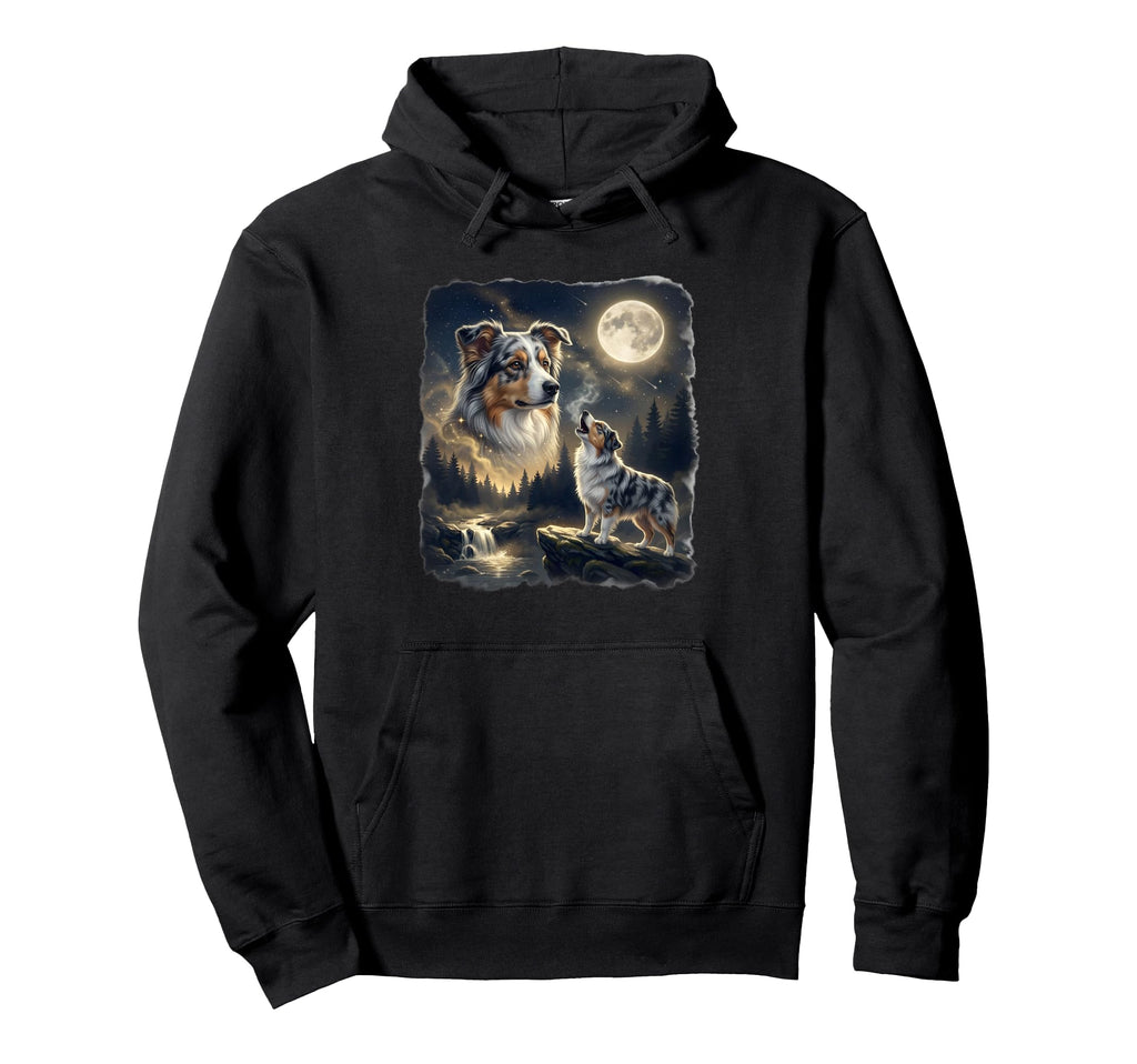 Australian Shepherd Howling To Moon 90S Hoodie - Novelty Apparel Men Women - T-Shirt, Sweatshirt, Hoodie
