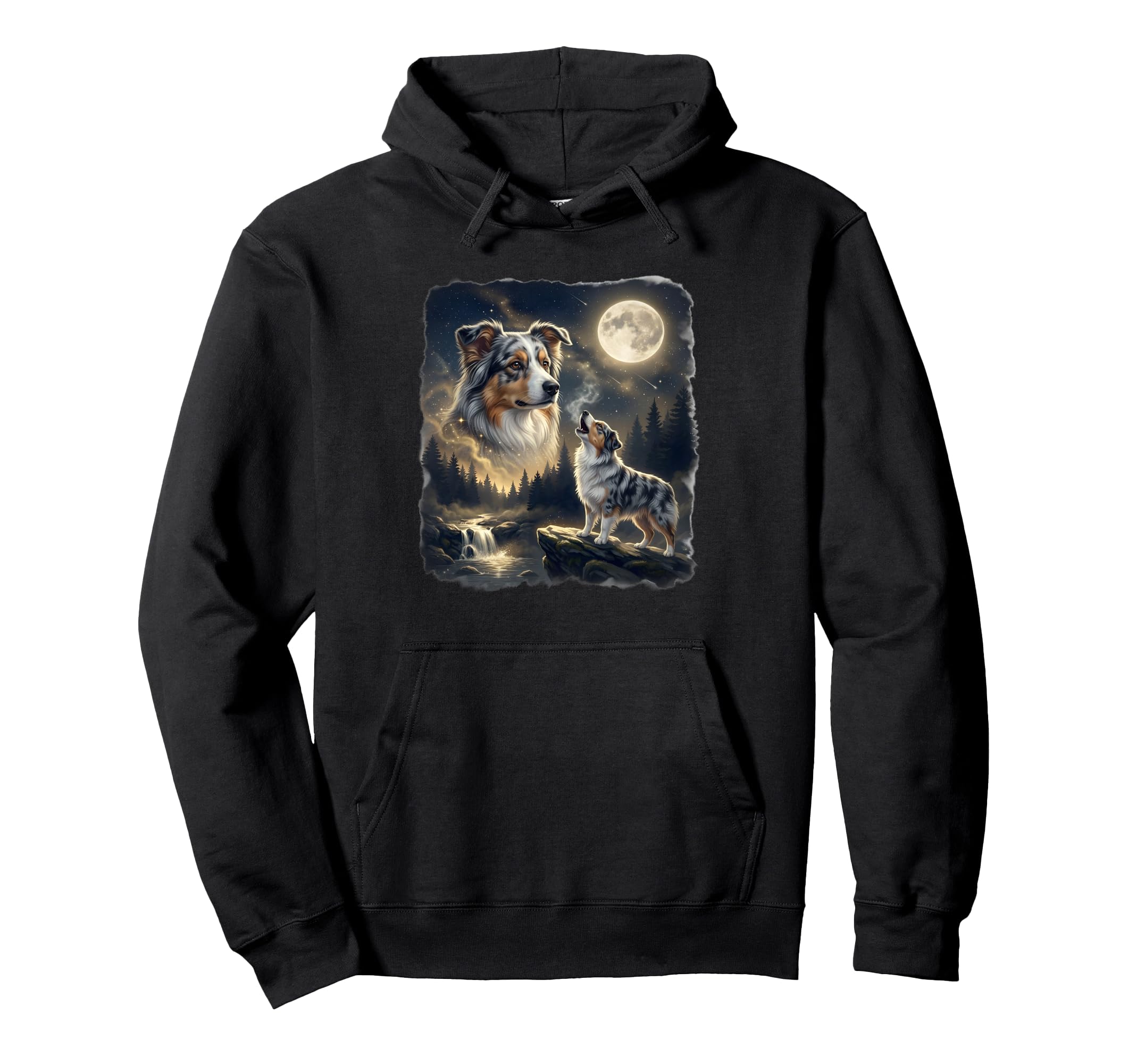 Australian Shepherd Howling To Moon 90S Hoodie - Novelty Apparel Men Women - T-Shirt, Sweatshirt, Hoodie