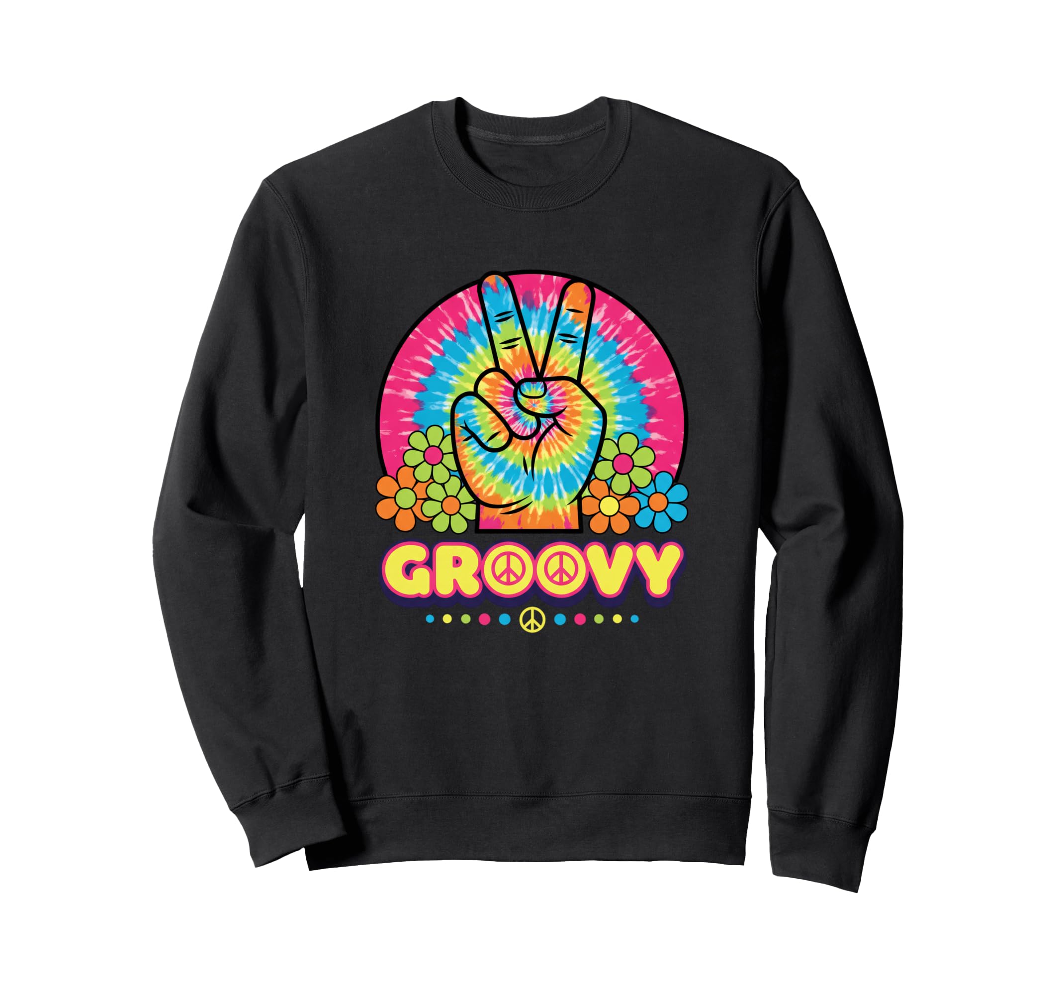 Groovy Peace Hand Tie Dye 1960S Hippie Sweatshirt - Trendy Graphic Unisex - T-Shirt, Sweatshirt, Hoodie