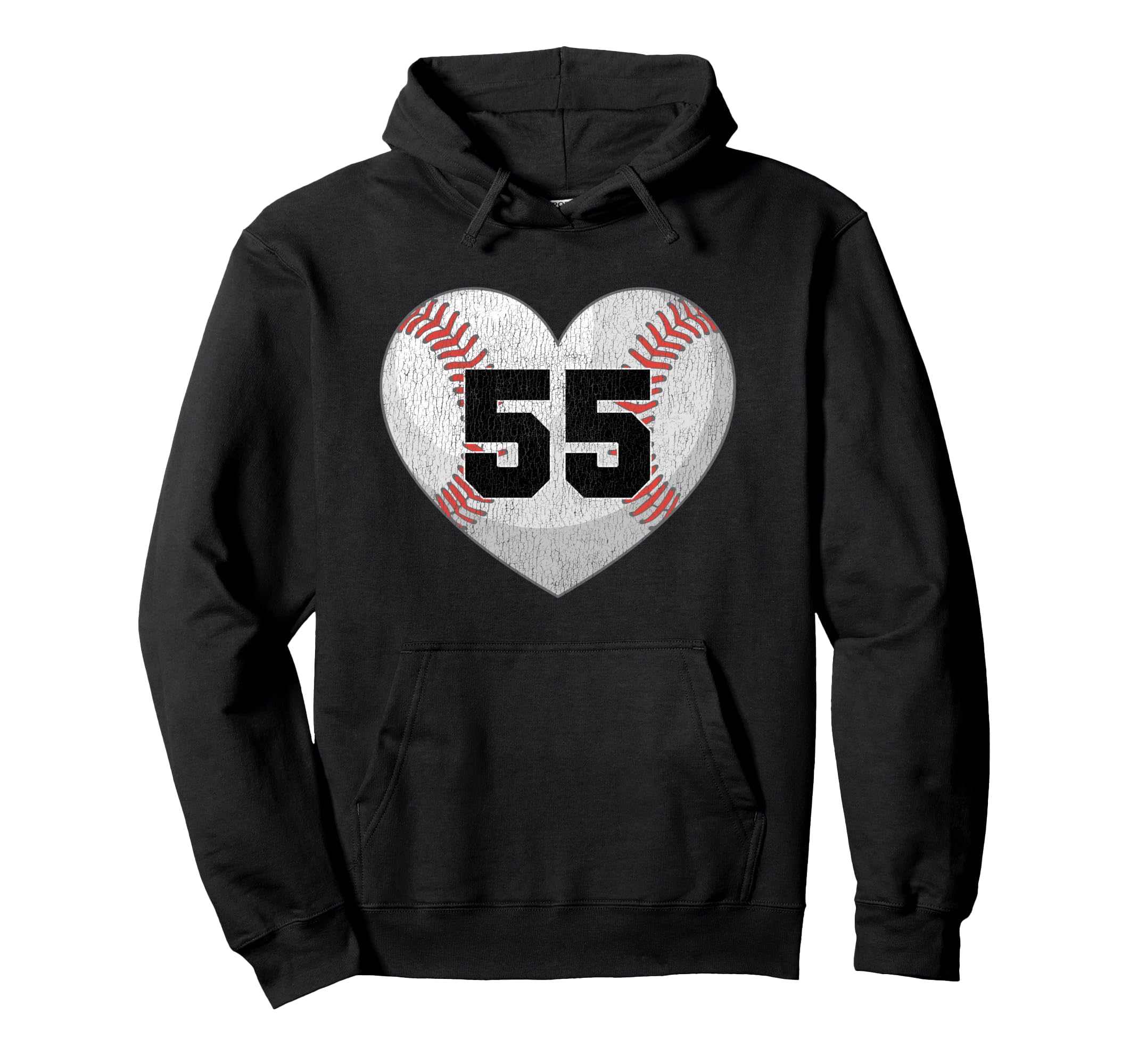 Baseball Number 55 Distressed Hoodie - Casual Everyday Wear Men Women - T-Shirt, Sweatshirt, Hoodie