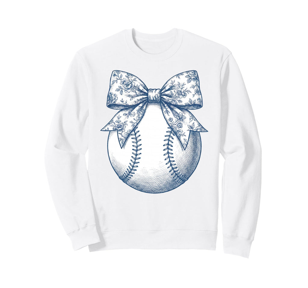 Baseball Floral Blue Toile Coquette Sweatshirt - Graphic Print for Adults - T-Shirt, Sweatshirt, Hoodie