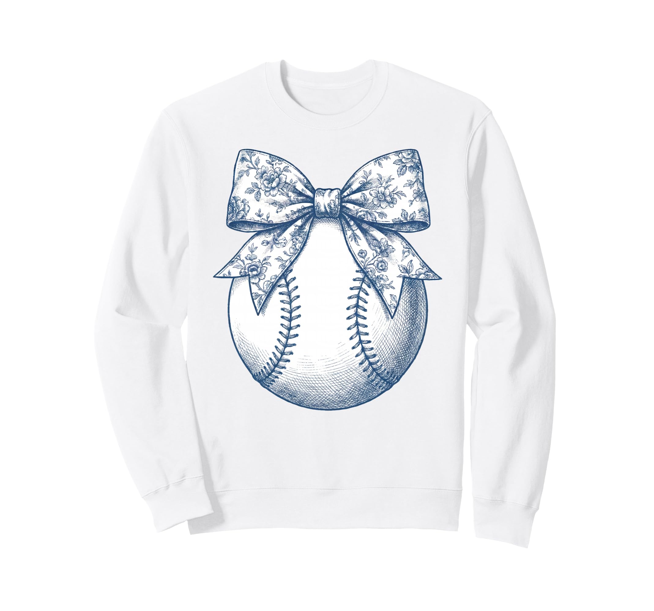 Baseball Floral Blue Toile Coquette Sweatshirt - Graphic Print for Adults - T-Shirt, Sweatshirt, Hoodie