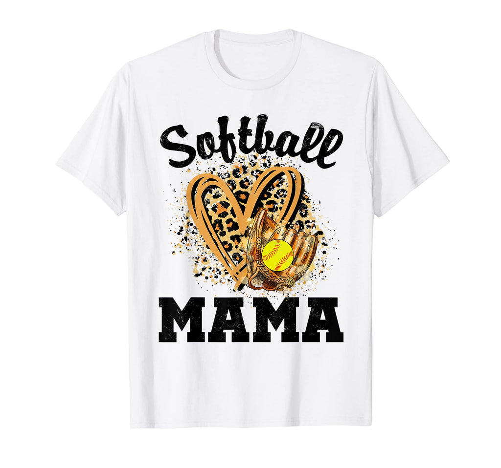 Softball Mama Leopard Heart Softball T-Shirt - Casual Everyday Wear Unisex - T-Shirt, Sweatshirt, Hoodie