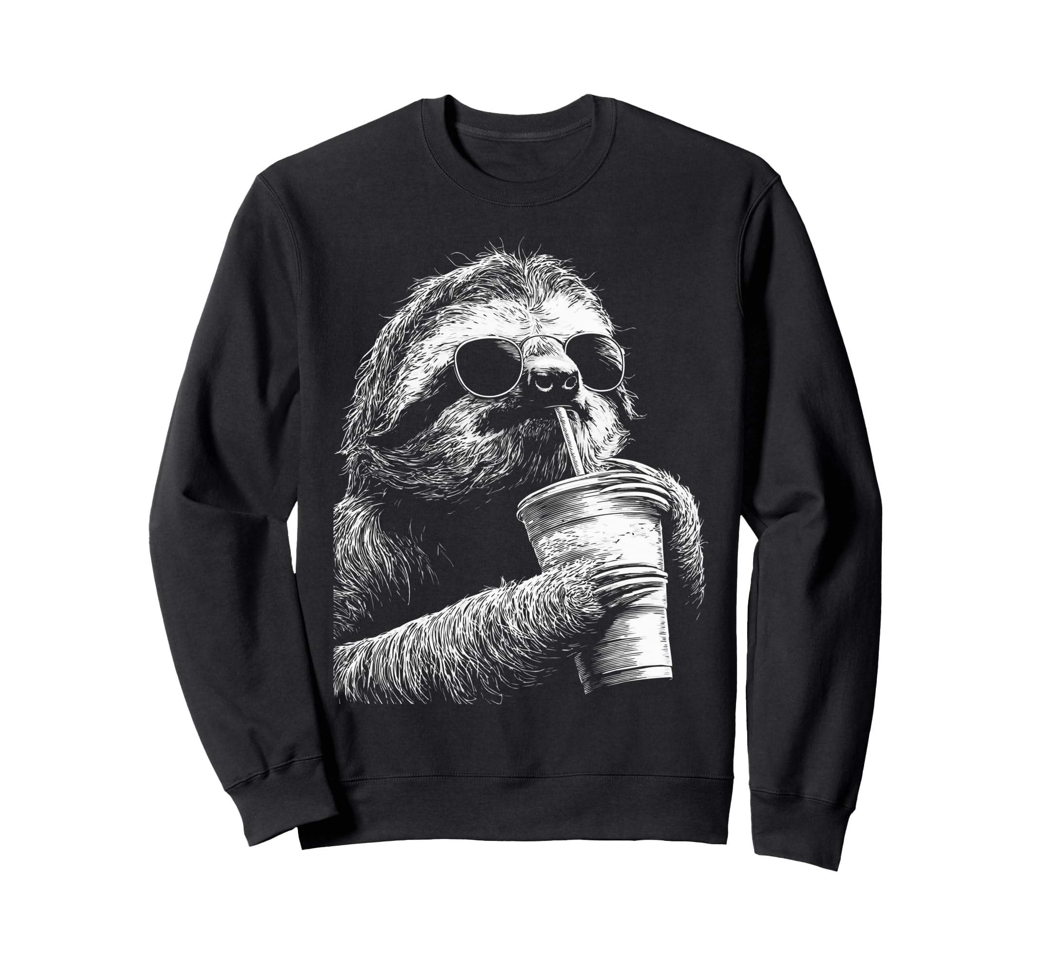 Sloth Drinking Iced Coffee Funny Sweatshirt - Unique Graphic Men Women - T-Shirt, Sweatshirt, Hoodie