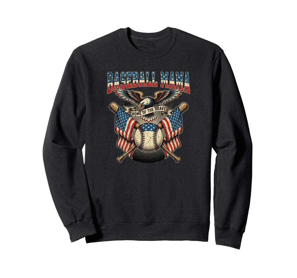 Baseball Mama Usa Flag Patriotic Sweatshirt - Custom Art Print for Adults - T-Shirt, Sweatshirt, Hoodie