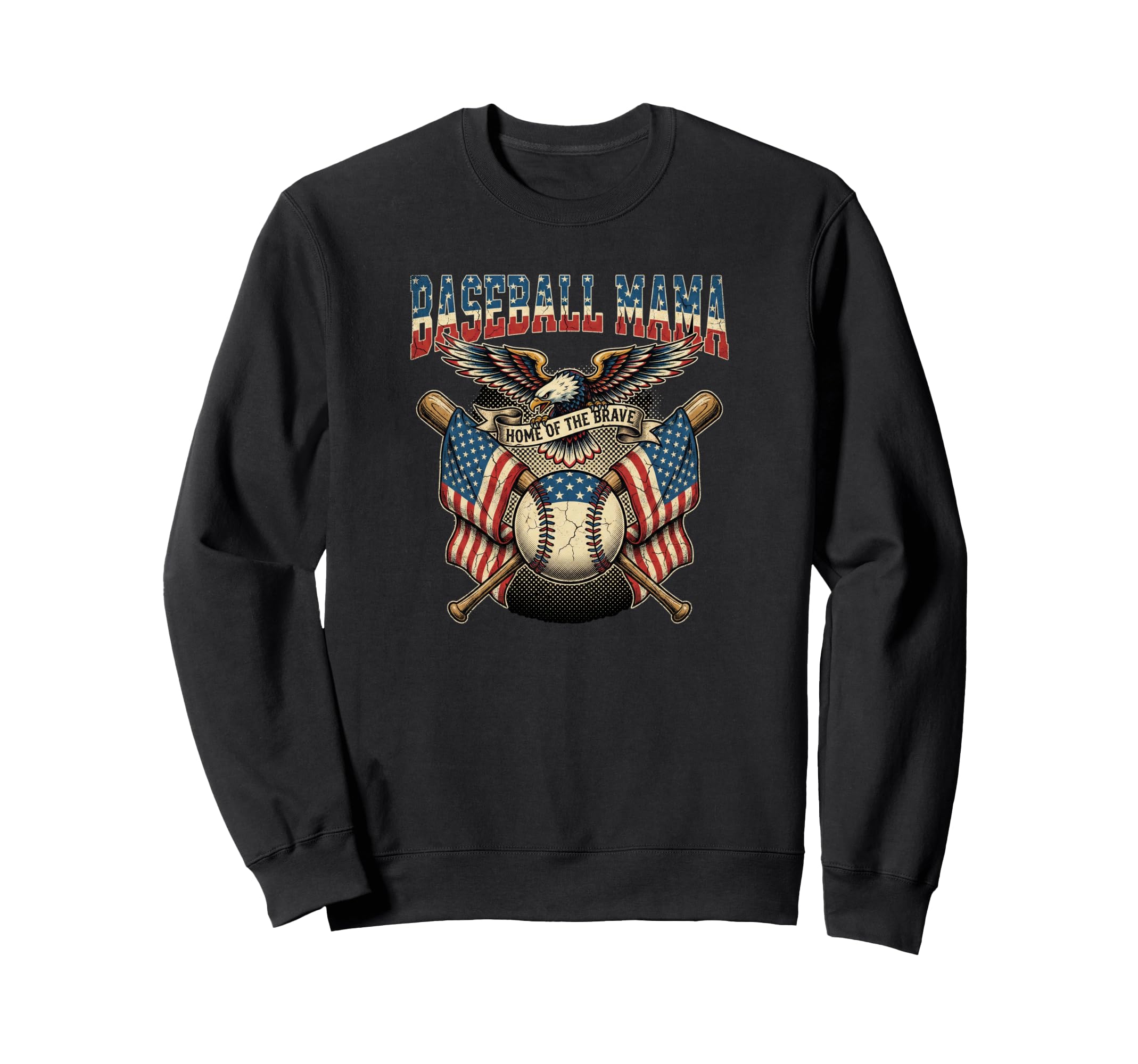 Baseball Mama Usa Flag Patriotic Sweatshirt - Custom Art Print for Adults - T-Shirt, Sweatshirt, Hoodie