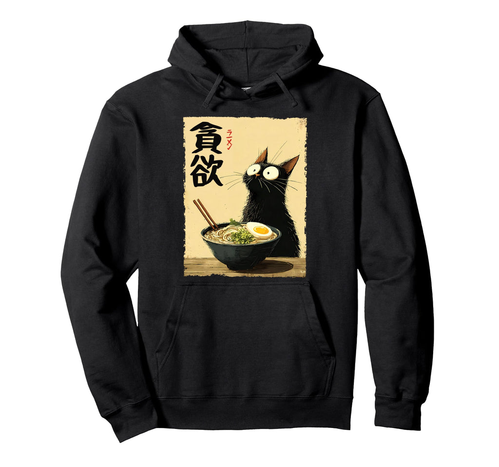 Cat Ramen Aesthetic Japanese Ukiyo E Hoodie - Unique Graphic Men Women - T-Shirt, Sweatshirt, Hoodie