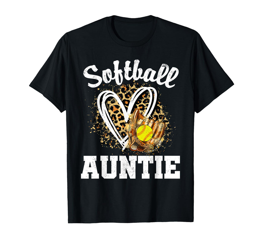 Softball Auntie Leopard Heart Matching T-Shirt - Trendy Graphic for Adults - T-Shirt, Sweatshirt, Hoodie