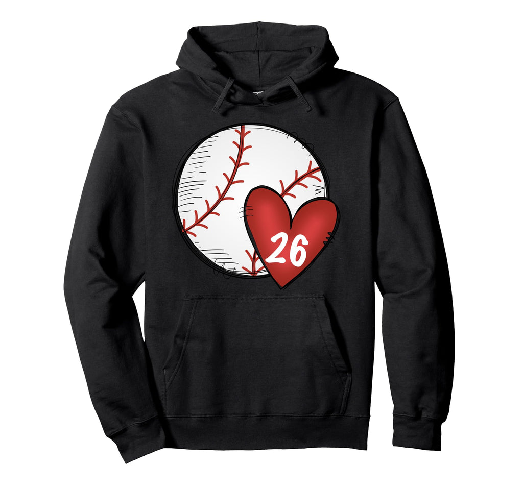 Womens Custom Baseball Mom 26 Heart Mom Hoodie - Novelty Apparel Unisex - T-Shirt, Sweatshirt, Hoodie