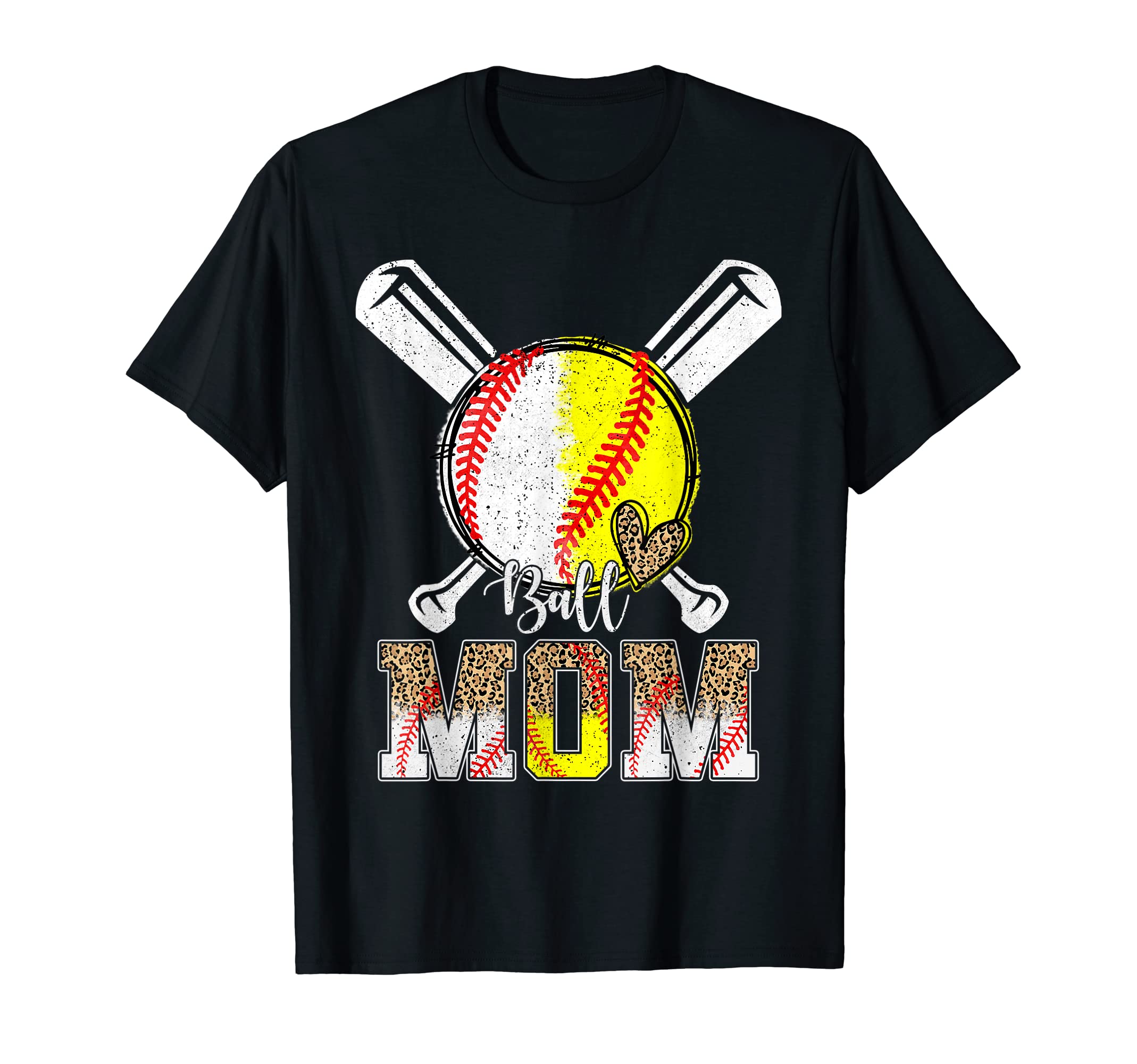 Ball Mom Heart Baseball Softball Mama T-Shirt - Trendy Graphic Men Women - T-Shirt, Sweatshirt, Hoodie