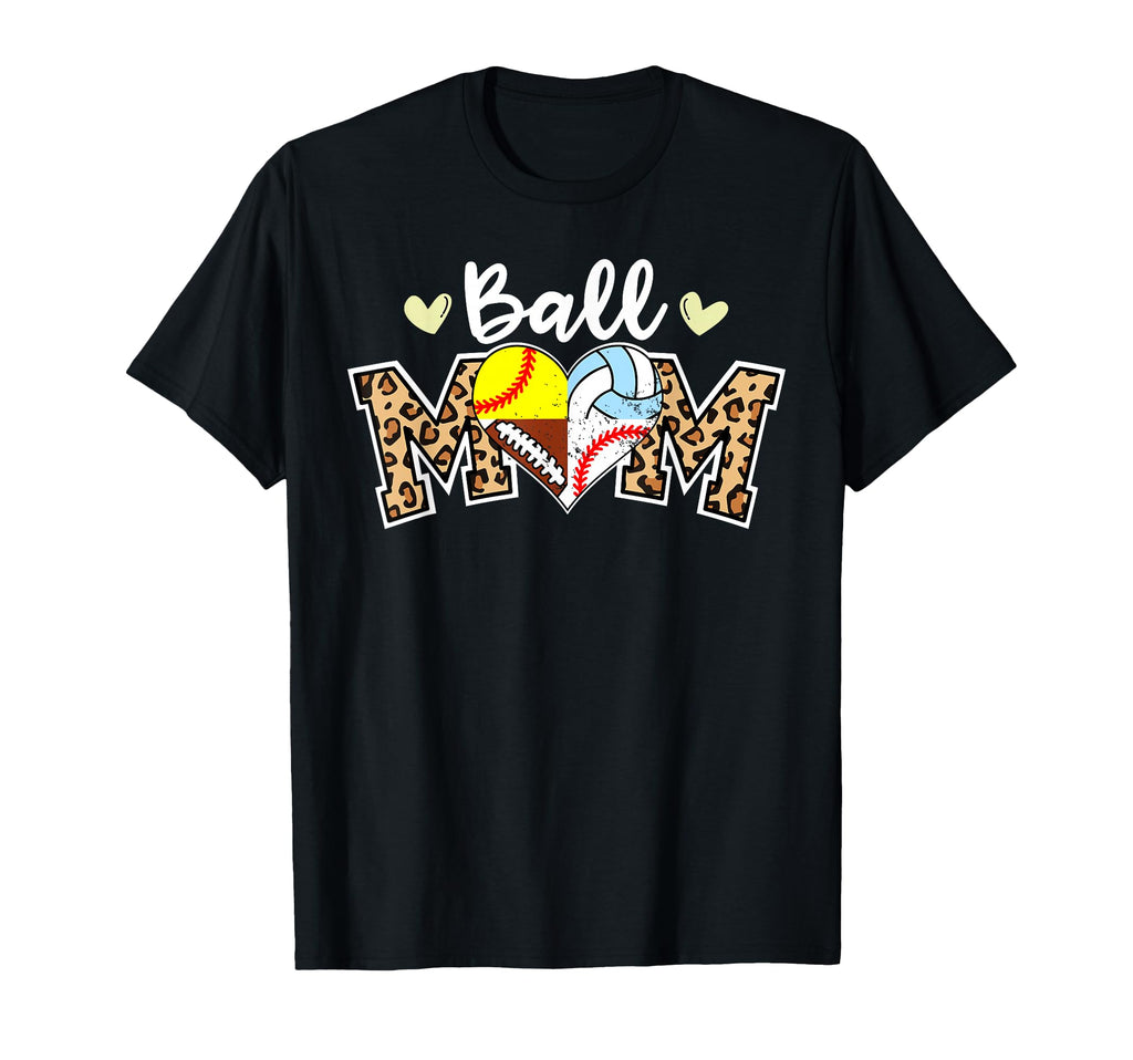 Ball Mom Leopard Football Baseball T-Shirt - Fun Novelty Design for Adults - T-Shirt, Sweatshirt, Hoodie