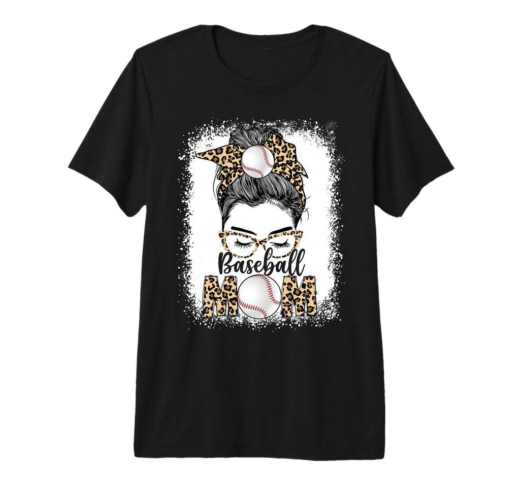 Baseball Mom Game Day Messy Bun Leopard T-Shirt - Trendy Graphic Unisex - T-Shirt, Sweatshirt, Hoodie