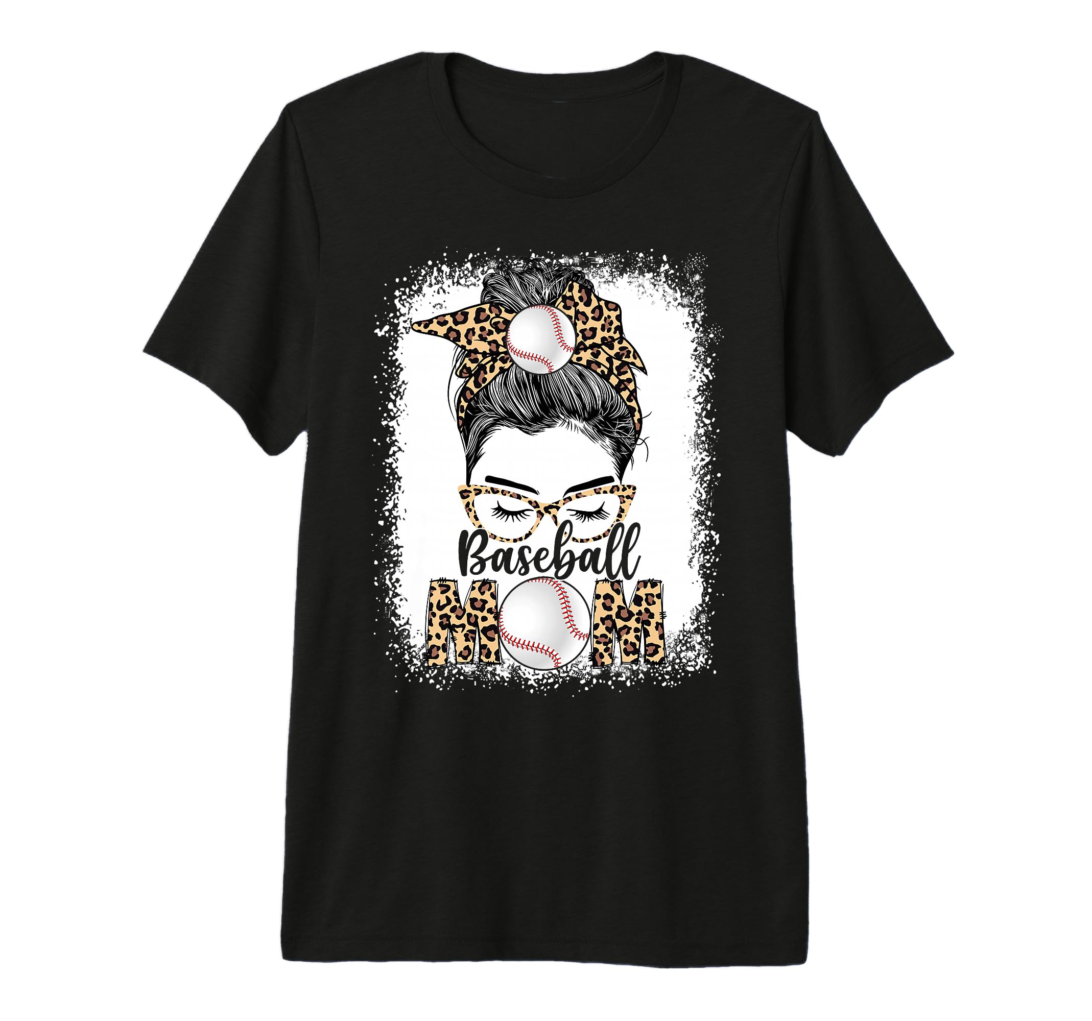 Baseball Mom Game Day Messy Bun Leopard T-Shirt - Trendy Graphic Unisex - T-Shirt, Sweatshirt, Hoodie