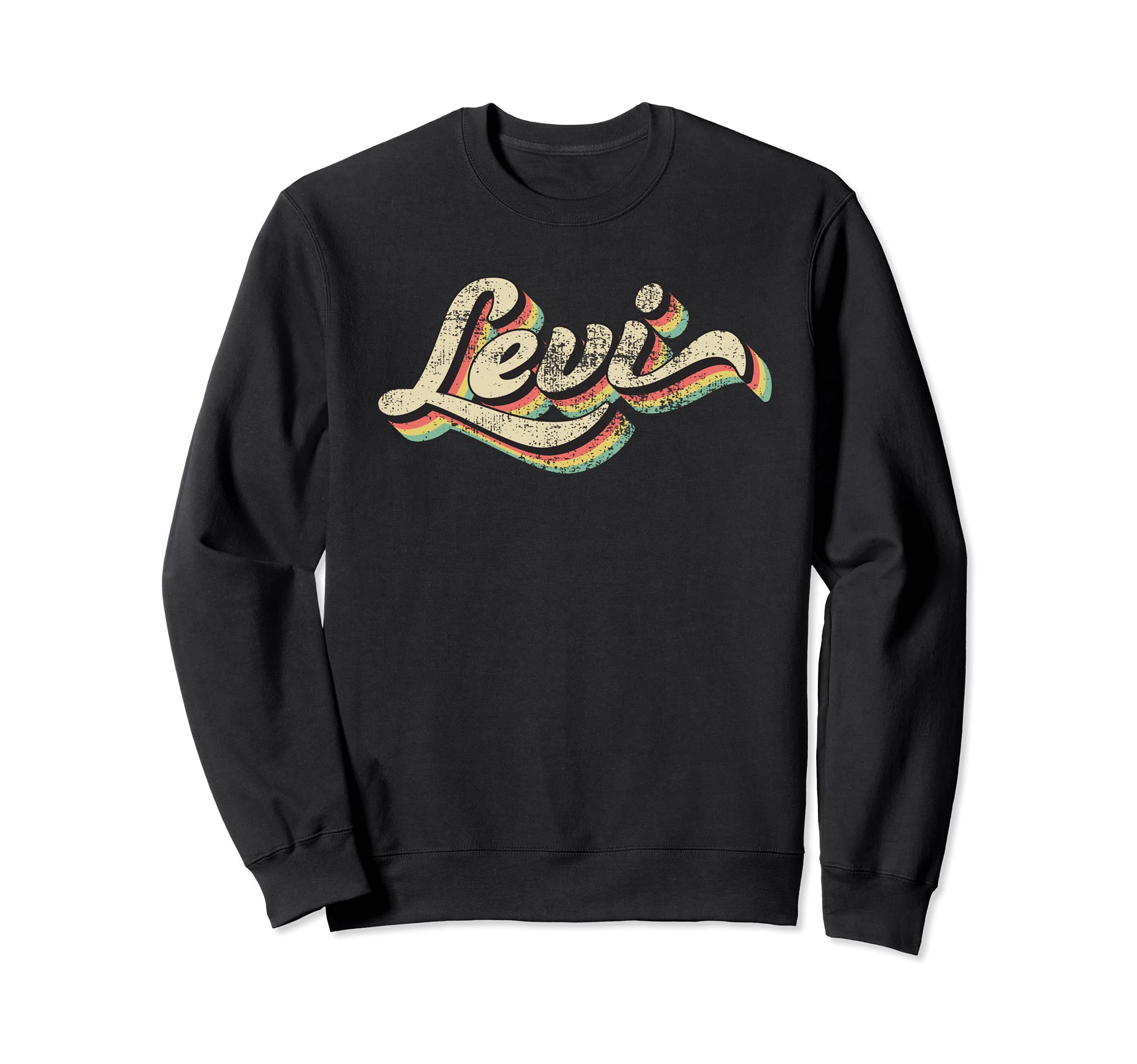 Levi Name 70S Inspired Distressed Sweatshirt - Minimalist Print for Adults - T-Shirt, Sweatshirt, Hoodie