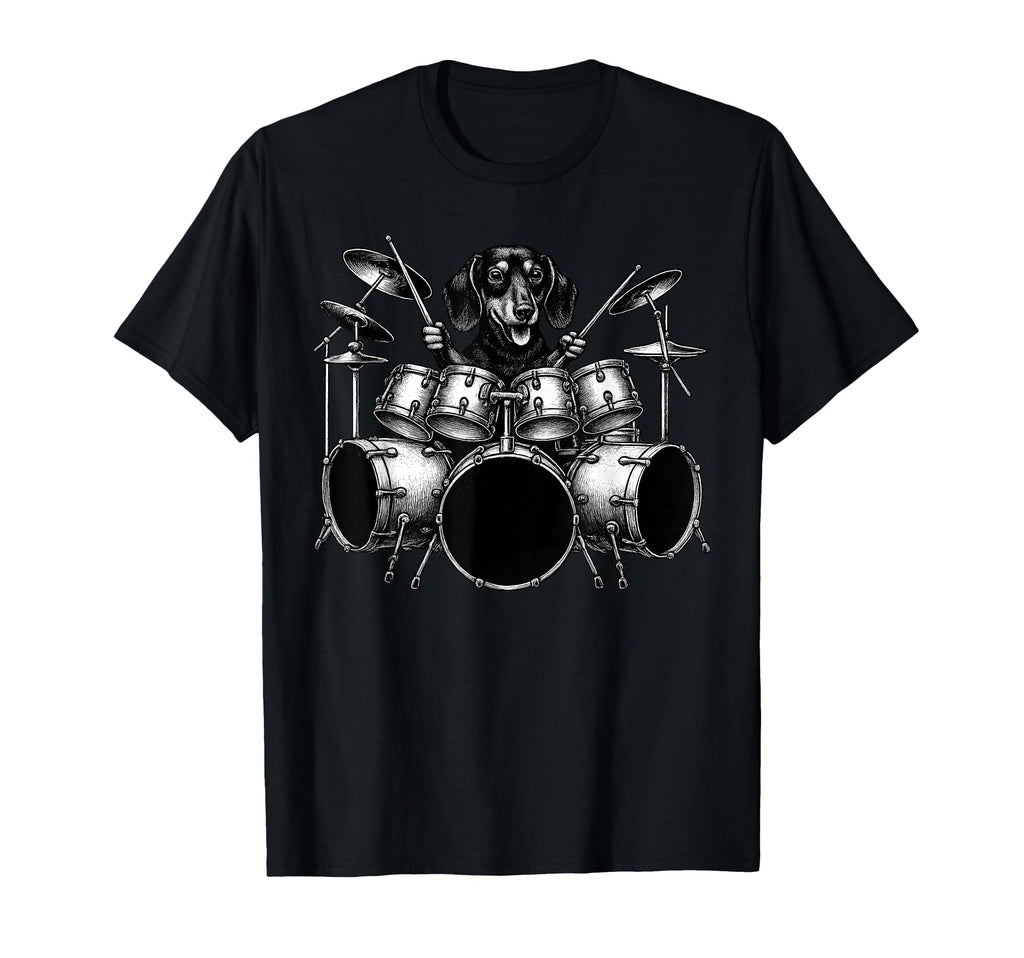 Dachshund Playing Drums Drummer Dog T-Shirt - Trendy Graphic for Adults - T-Shirt, Sweatshirt, Hoodie
