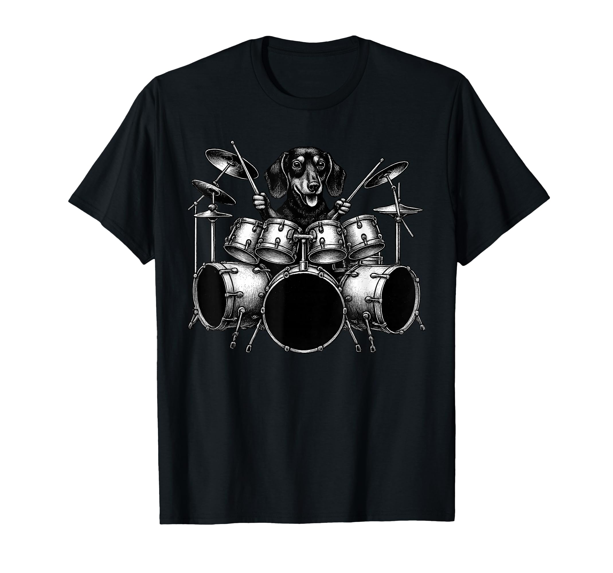 Dachshund Playing Drums Drummer Dog T-Shirt - Trendy Graphic for Adults - T-Shirt, Sweatshirt, Hoodie