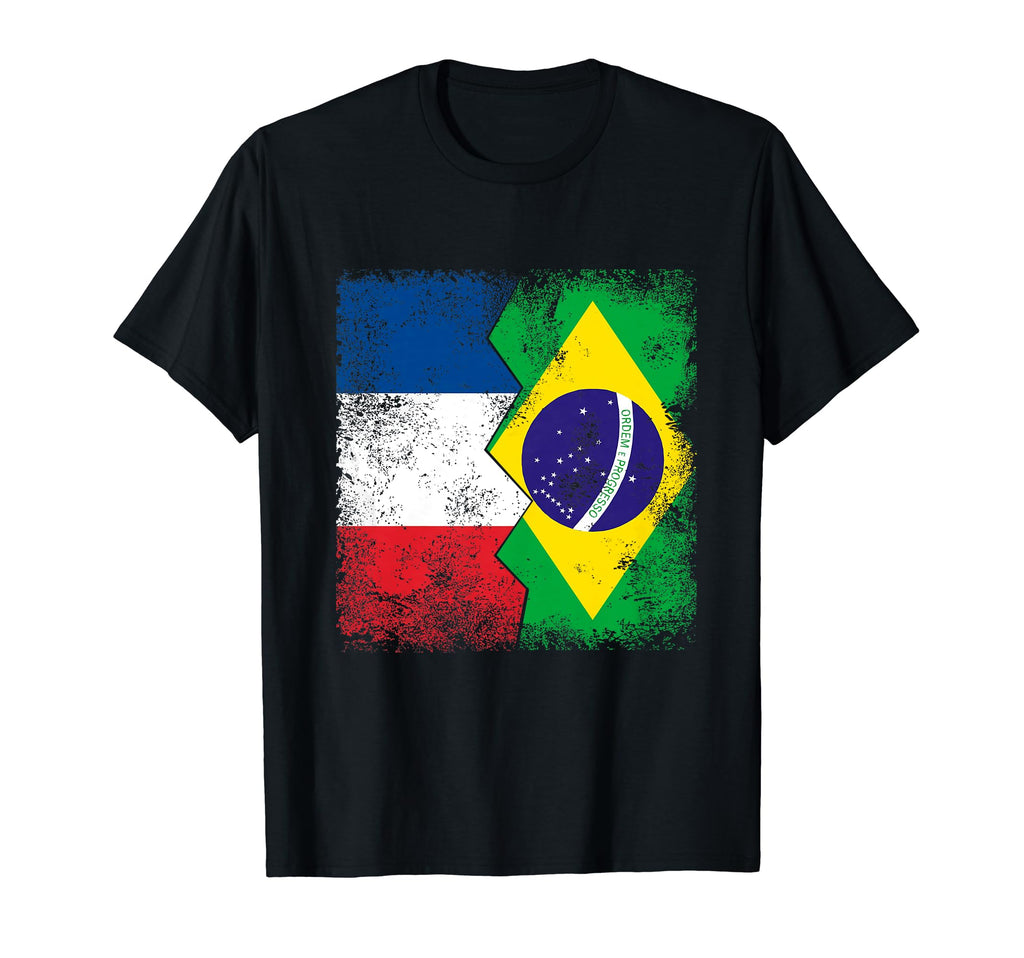 France Brazil Flags Half Brazilian T-Shirt - Fun Novelty Design Men Women - T-Shirt, Sweatshirt, Hoodie