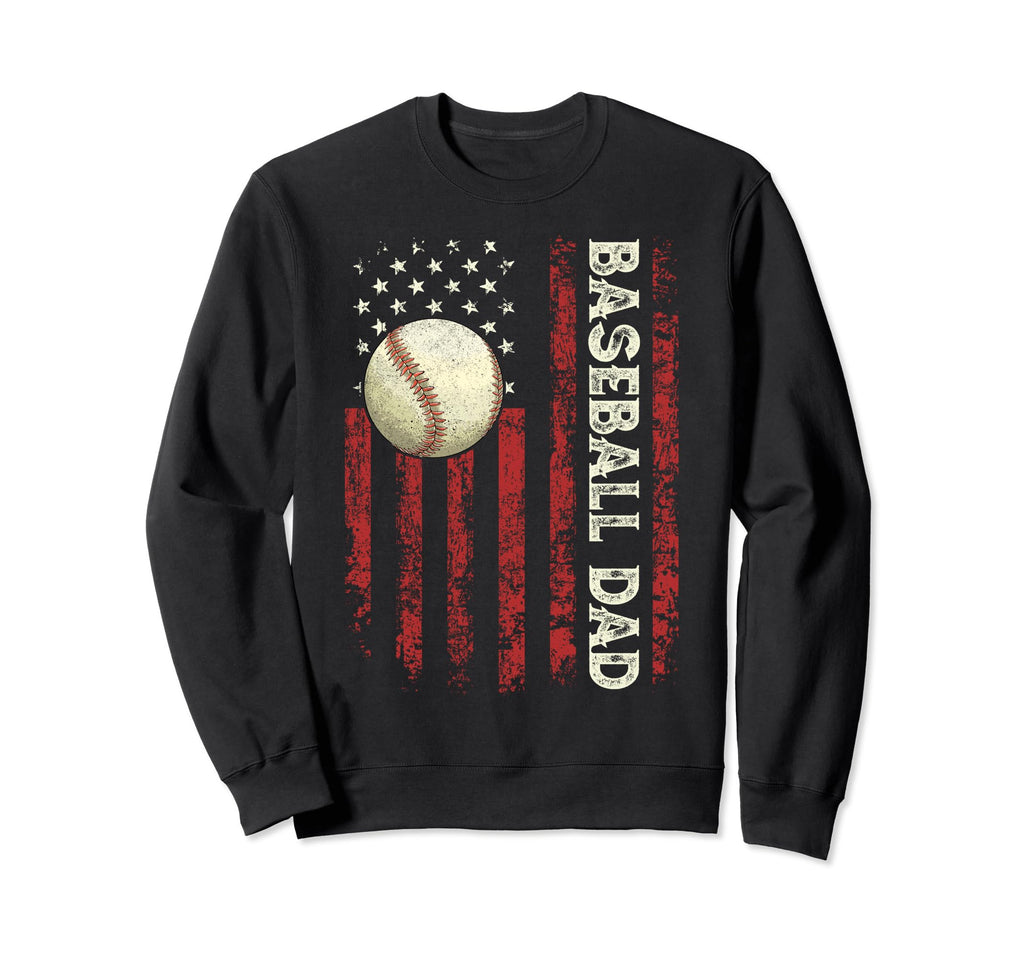 Fathers Day Baseball Dad Usa Flag Sweatshirt - Fun Novelty Design Unisex - T-Shirt, Sweatshirt, Hoodie