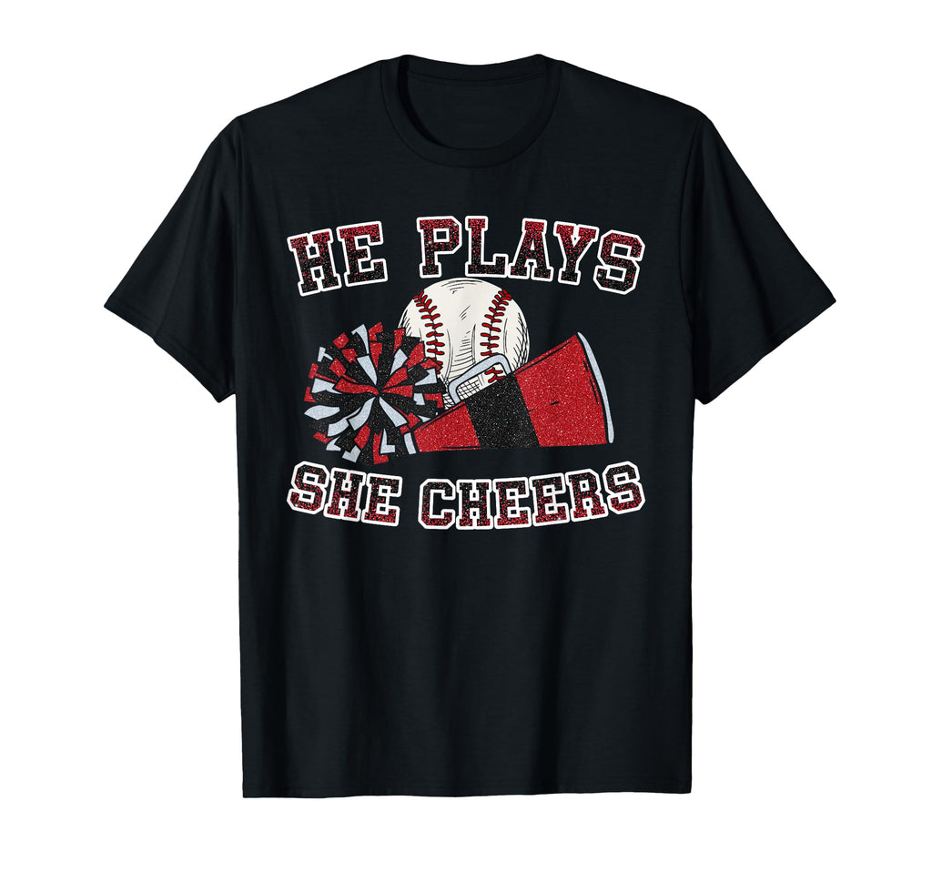 He Plays She Cheers Loud Proud T-Shirt - Minimalist Print Men Women - T-Shirt, Sweatshirt, Hoodie