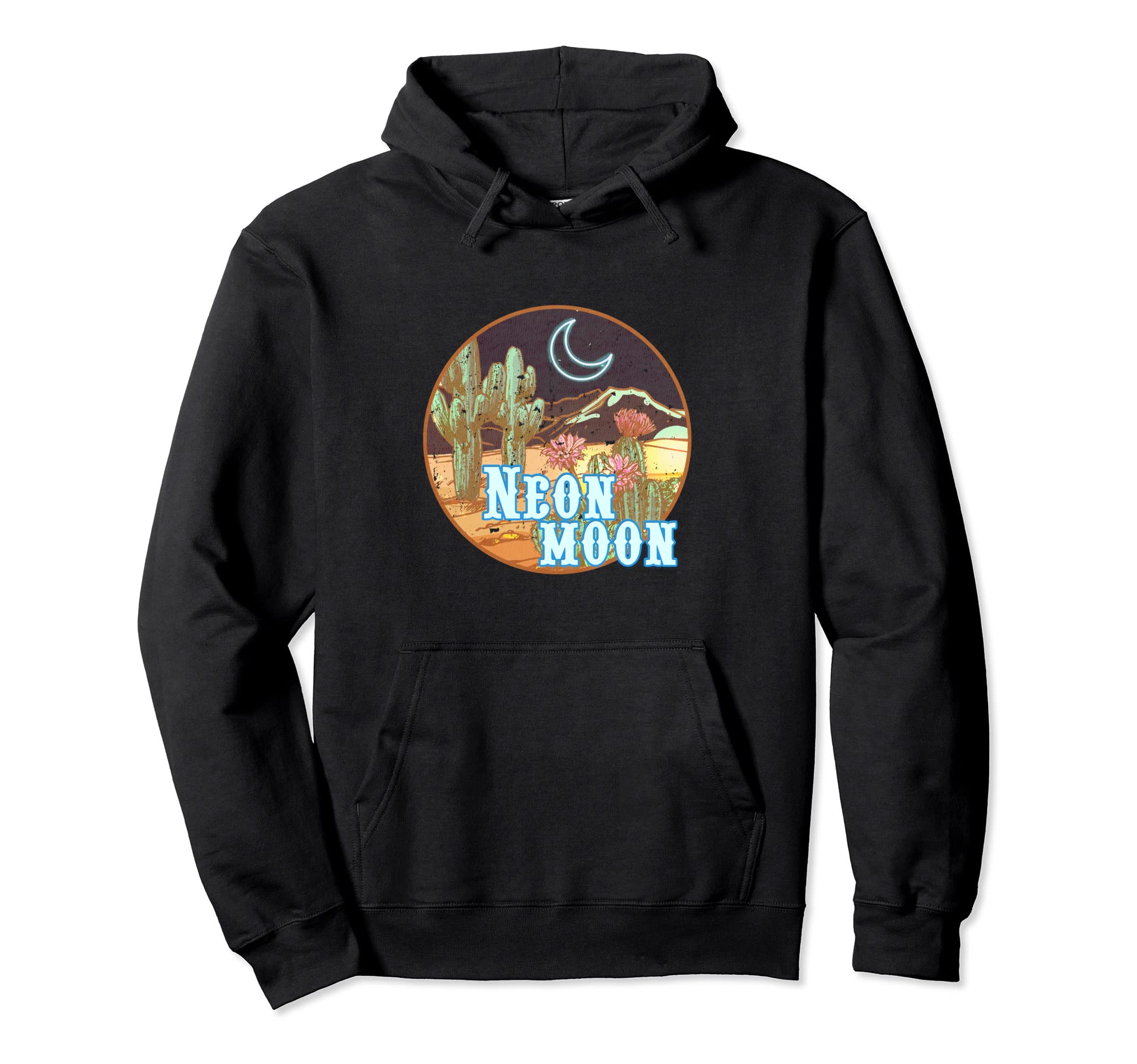 Distressed Neon Moon Western Boho Hoodie - Aesthetic Graphic for Adults - T-Shirt, Sweatshirt, Hoodie