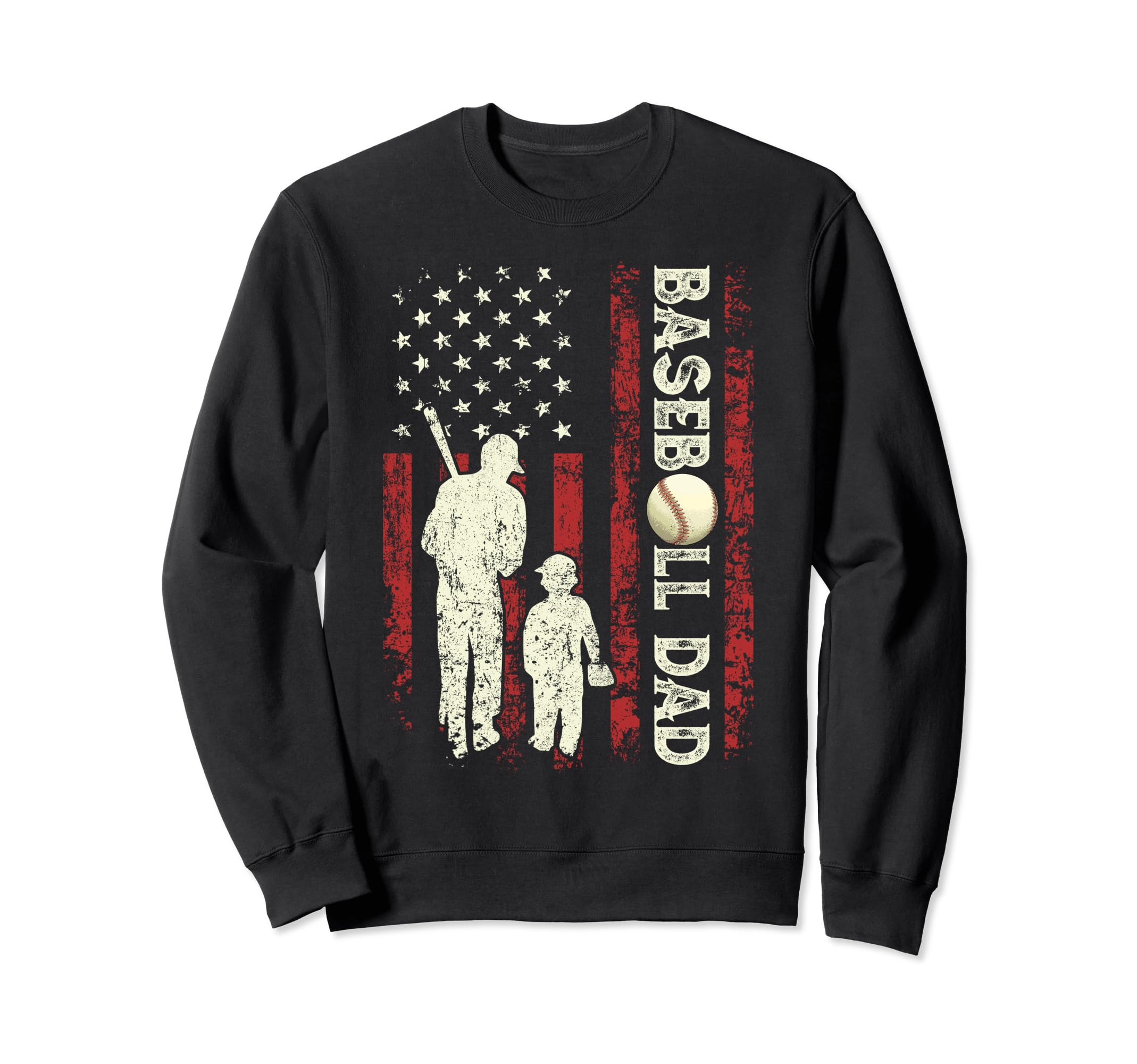 Fathers Day Baseball Dad Usa Flag Sweatshirt - Trendy Graphic for Adults - T-Shirt, Sweatshirt, Hoodie