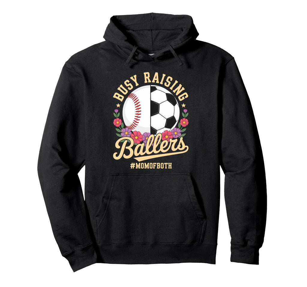 Baseball Soccer Flowers Mom Both Hoodie - Fun Novelty Design for Adults - T-Shirt, Sweatshirt, Hoodie