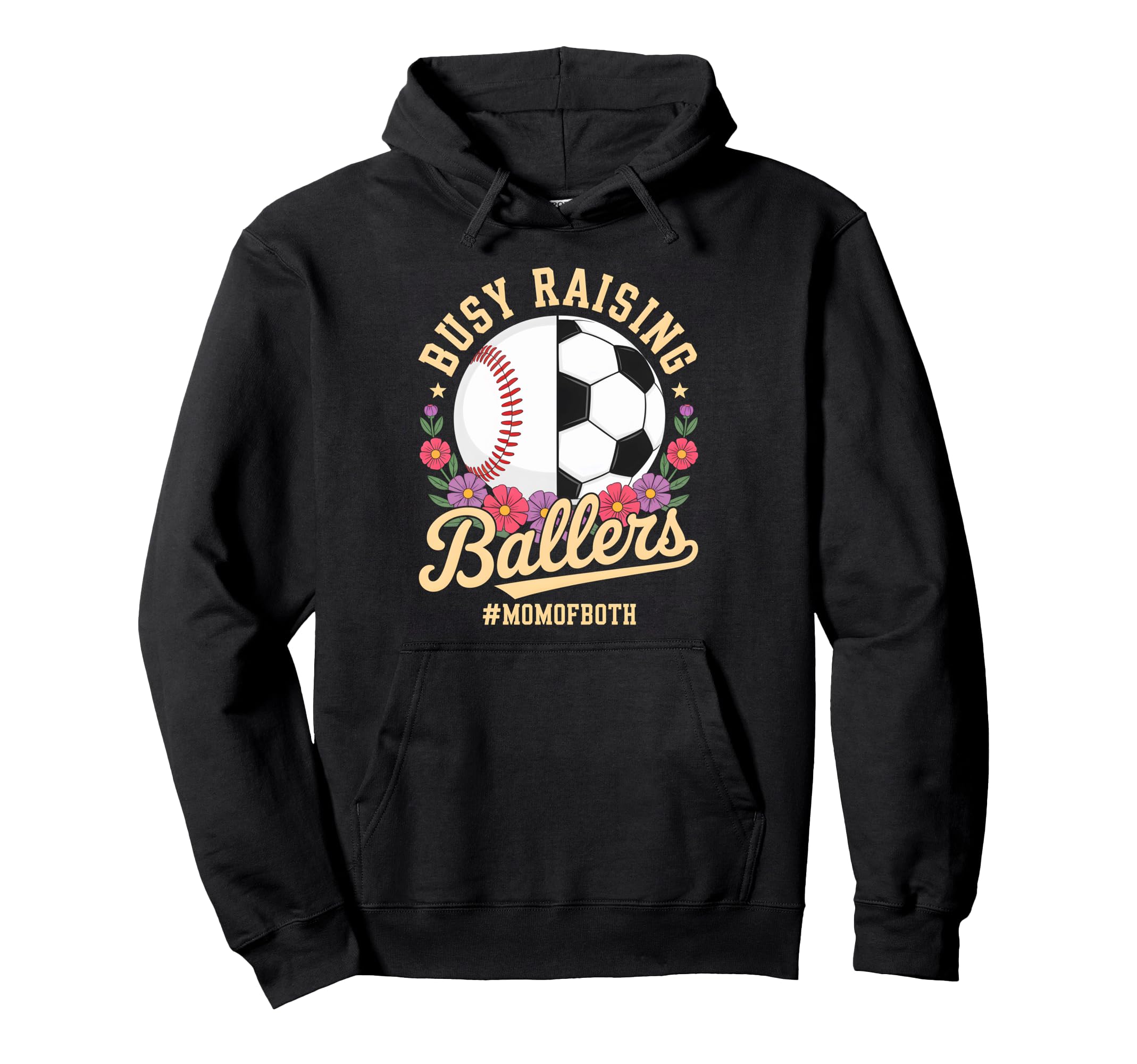 Baseball Soccer Flowers Mom Both Hoodie - Fun Novelty Design for Adults - T-Shirt, Sweatshirt, Hoodie