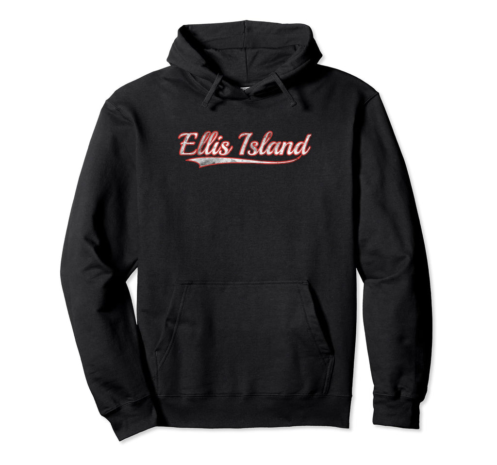 Ellis Island Varsity Distressed Hoodie - Aesthetic Graphic Men Women - T-Shirt, Sweatshirt, Hoodie