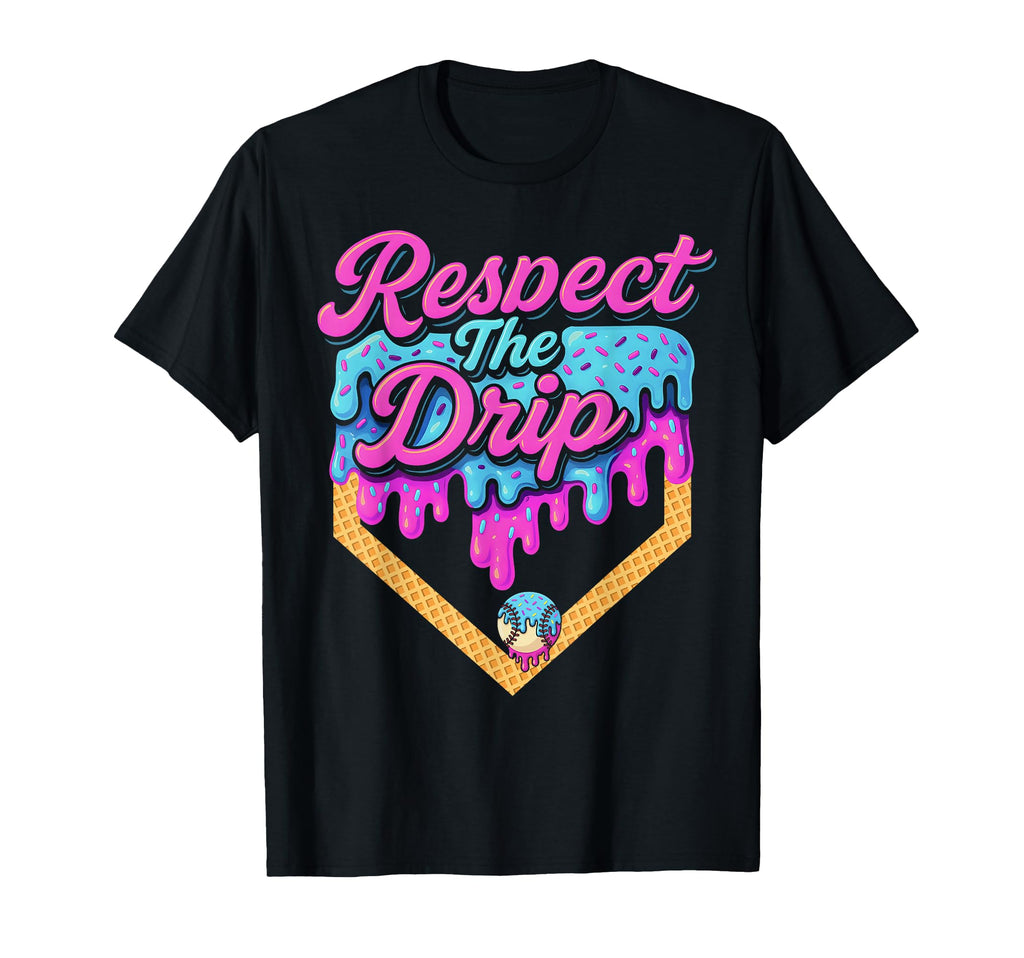 Baseball Drip Home Plate Ice Cream Respect T-Shirt - Trendy Graphic Unisex - T-Shirt, Sweatshirt, Hoodie