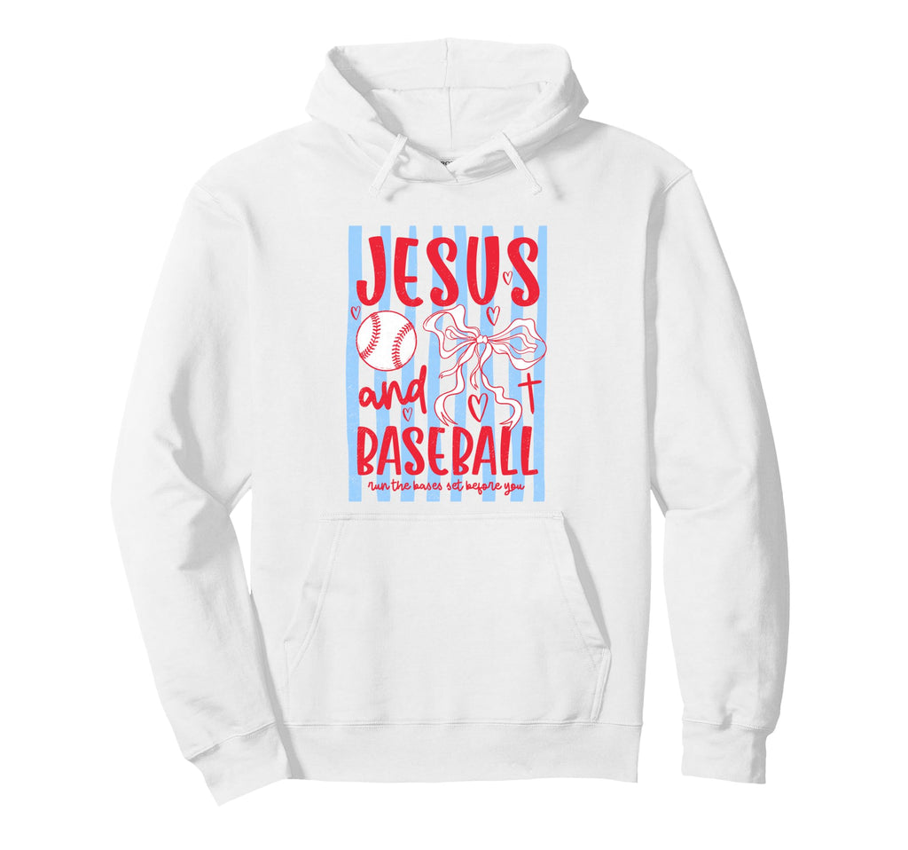 Jesus And Baseball Coquette Bow Hoodie - Trendy Graphic Men Women - T-Shirt, Sweatshirt, Hoodie