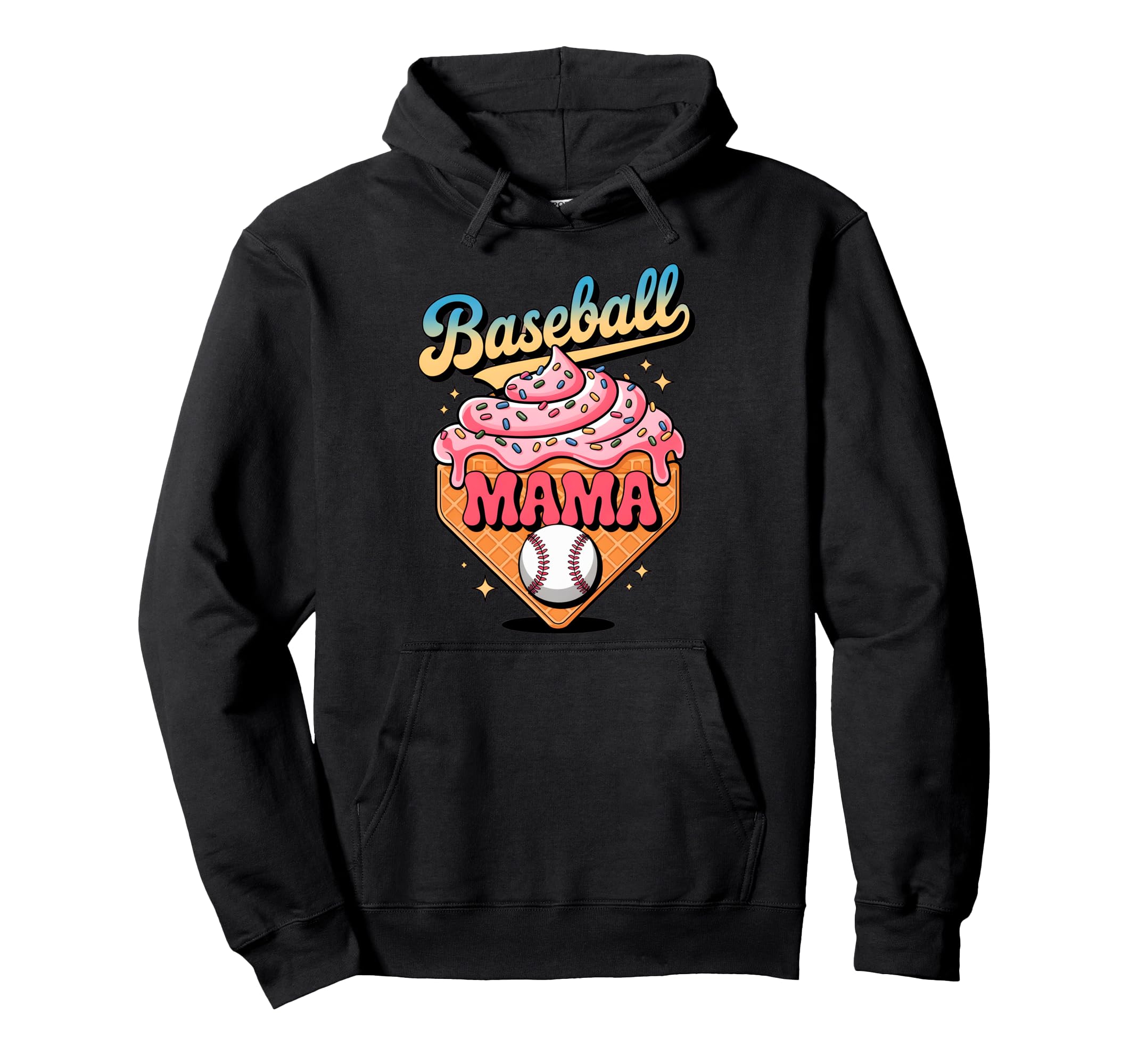 Ice Cream Baseball Mama Sports Mom Hoodie - Fun Novelty Design Men Women - T-Shirt, Sweatshirt, Hoodie